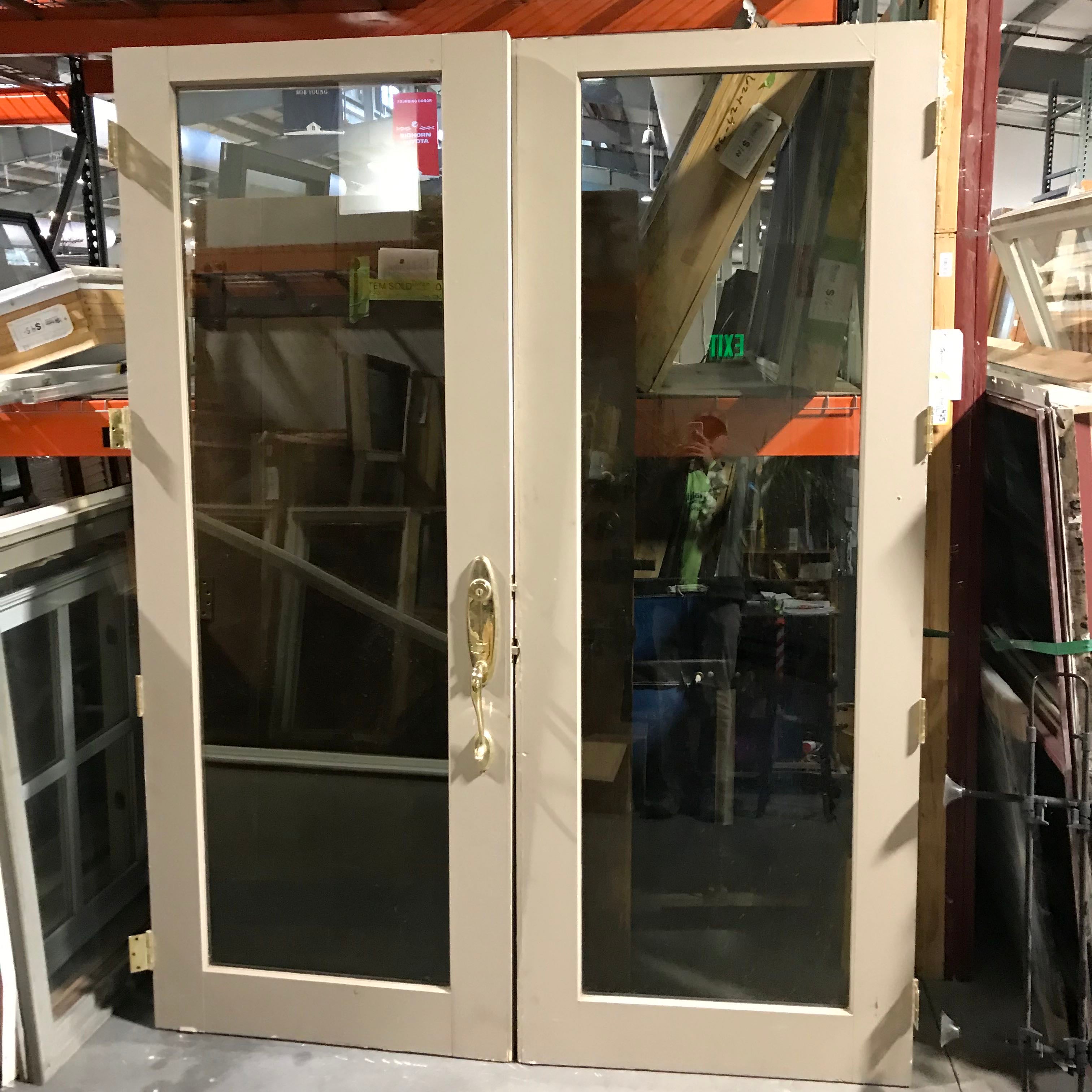 68.5"x 88.25"x 2" One Glass Panel Each Painted Grey White Solid Wood with Jamb Exterior French Doors