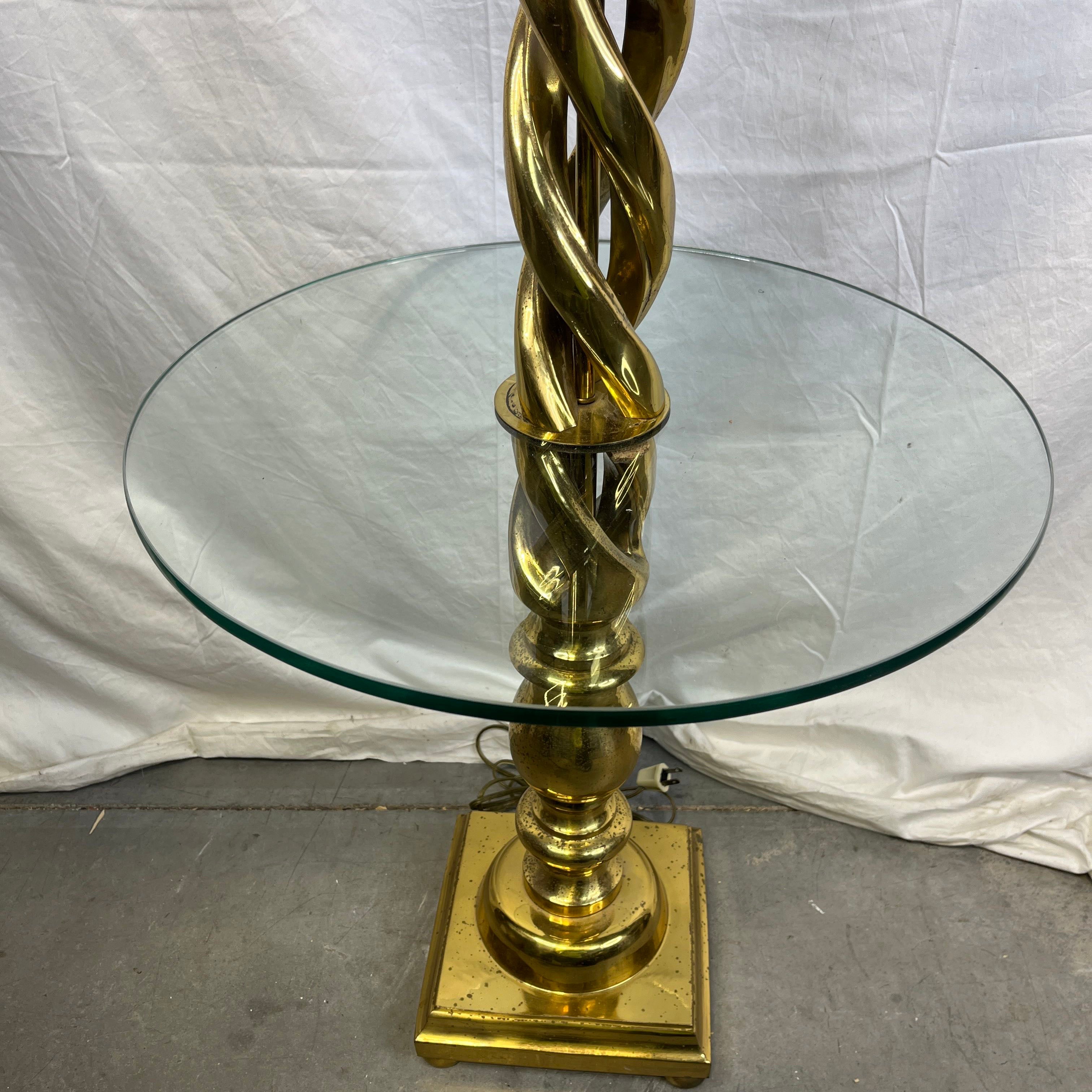VTG Brass 2-Light Barley Twist with Glass Table Top Floor Lamp