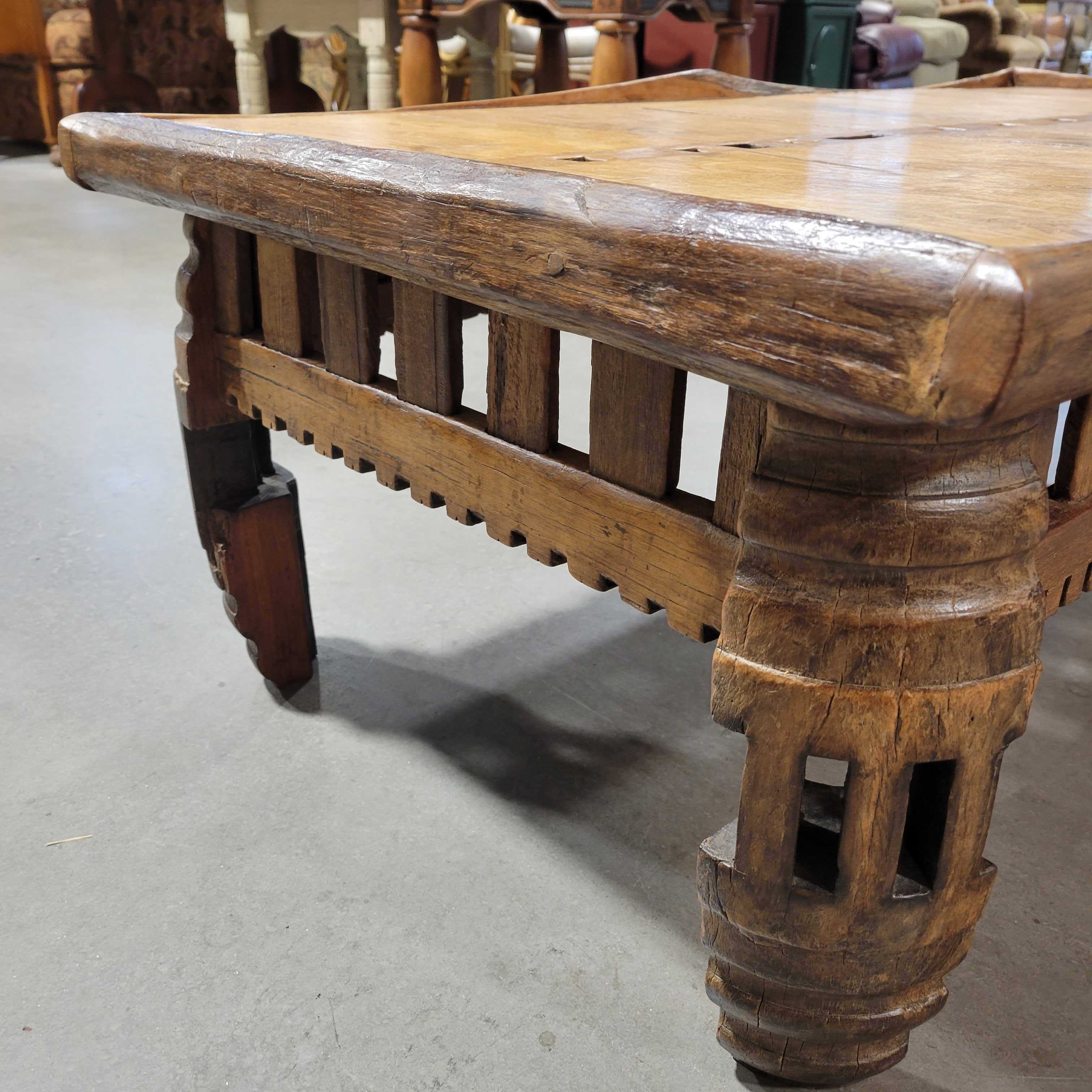 Antique Asian Wood Cog Leg Coffee Table