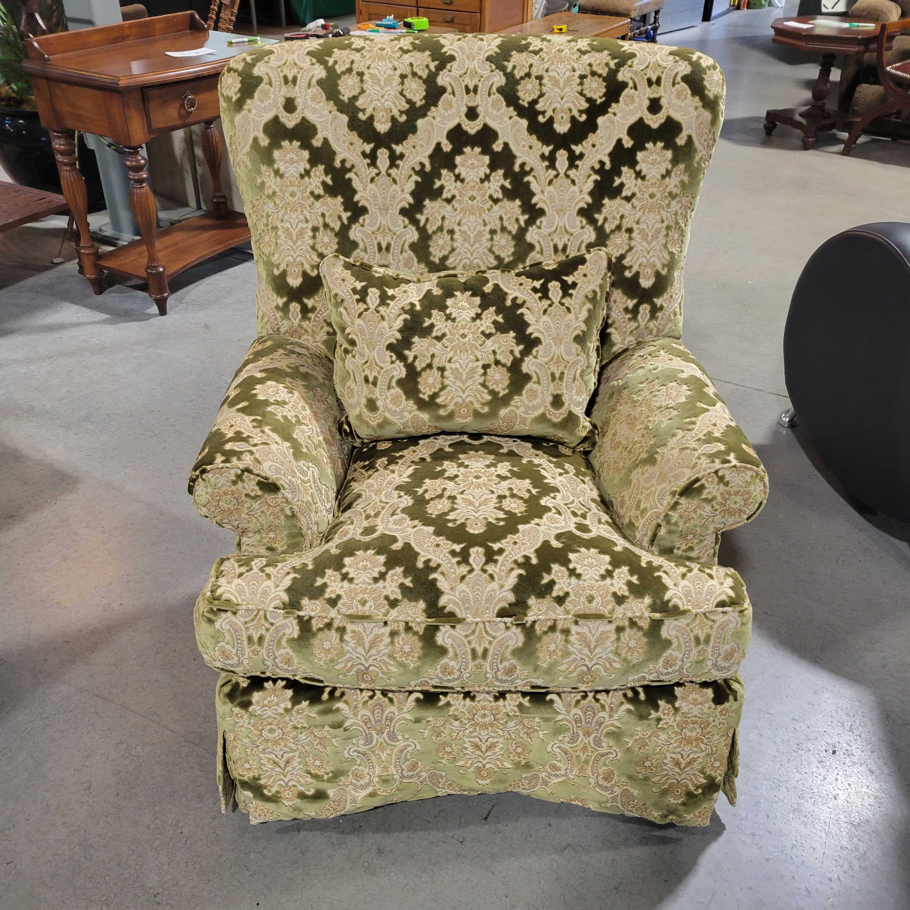 Hanson Collection Ornate Upholstered Gold and Green Down with Accent Pillow Highback Chair