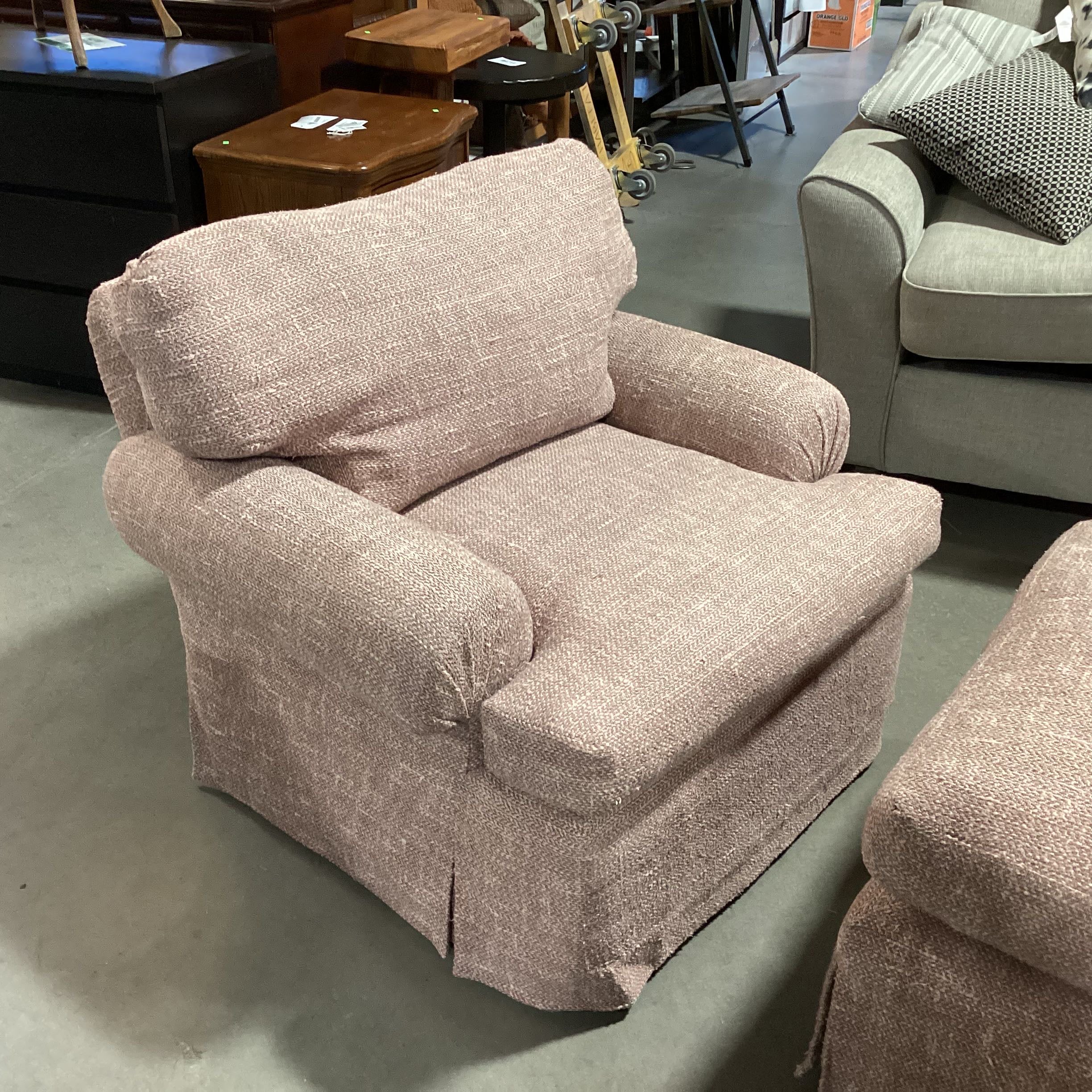 Custom Blush Pink Woven Down with Ottoman Chair