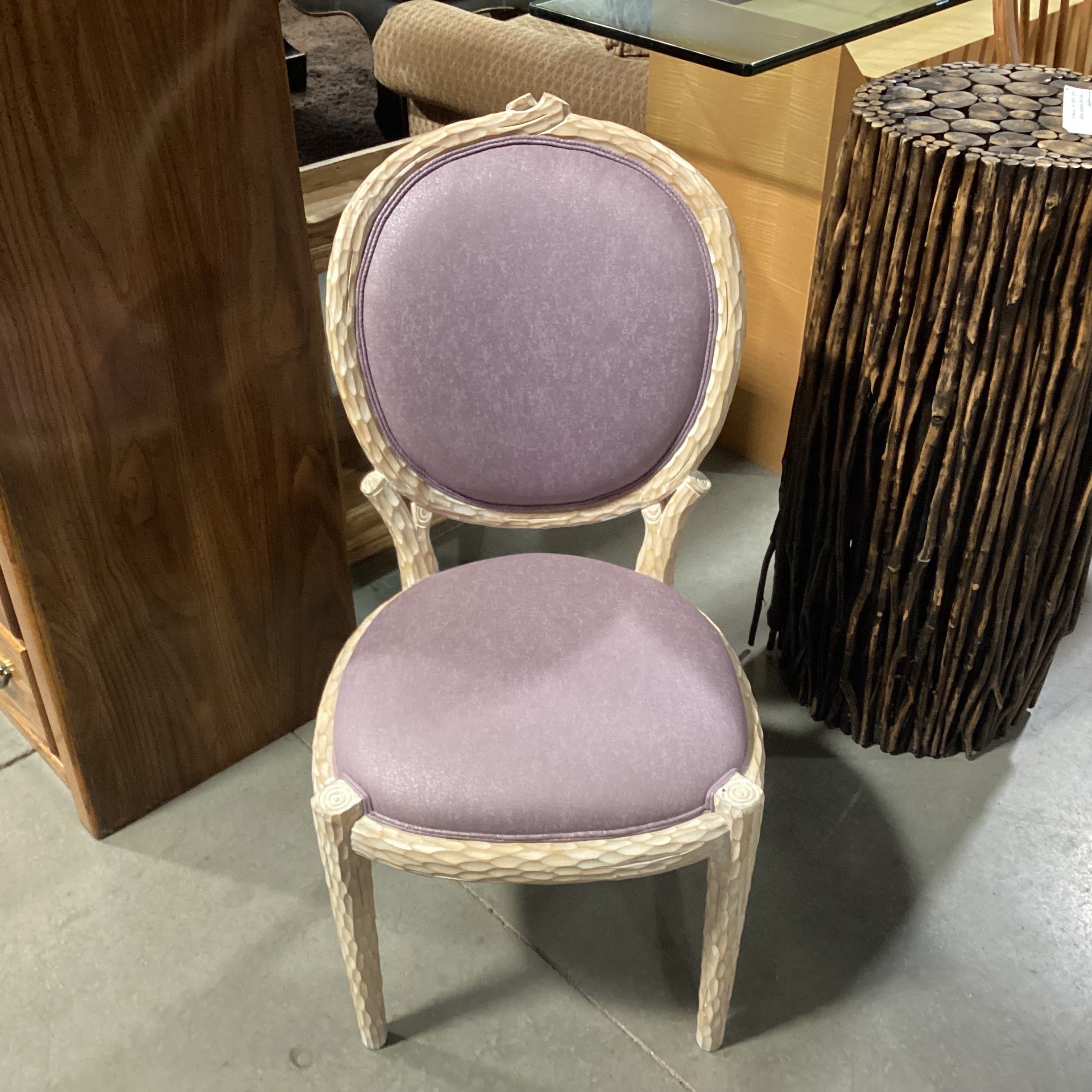 Washed White Faux Bois Branch & Lavender Oval Back Chair