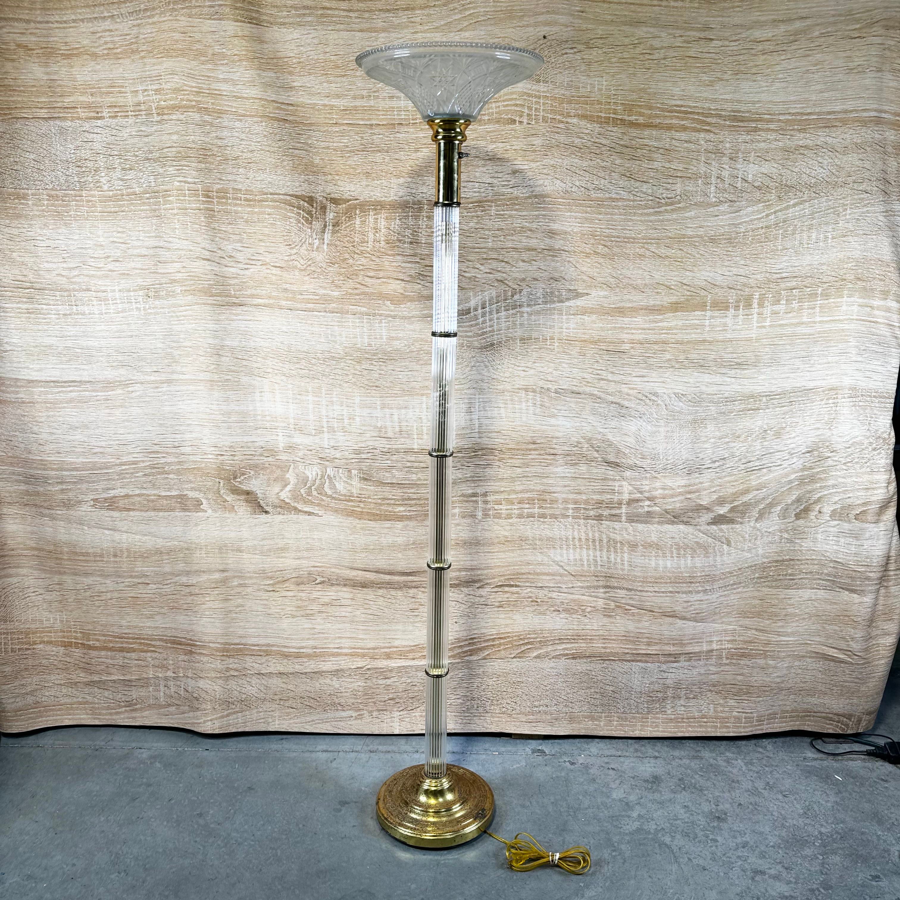 Vintage Glass Stem and Brass Tourcherie Floor Lamp