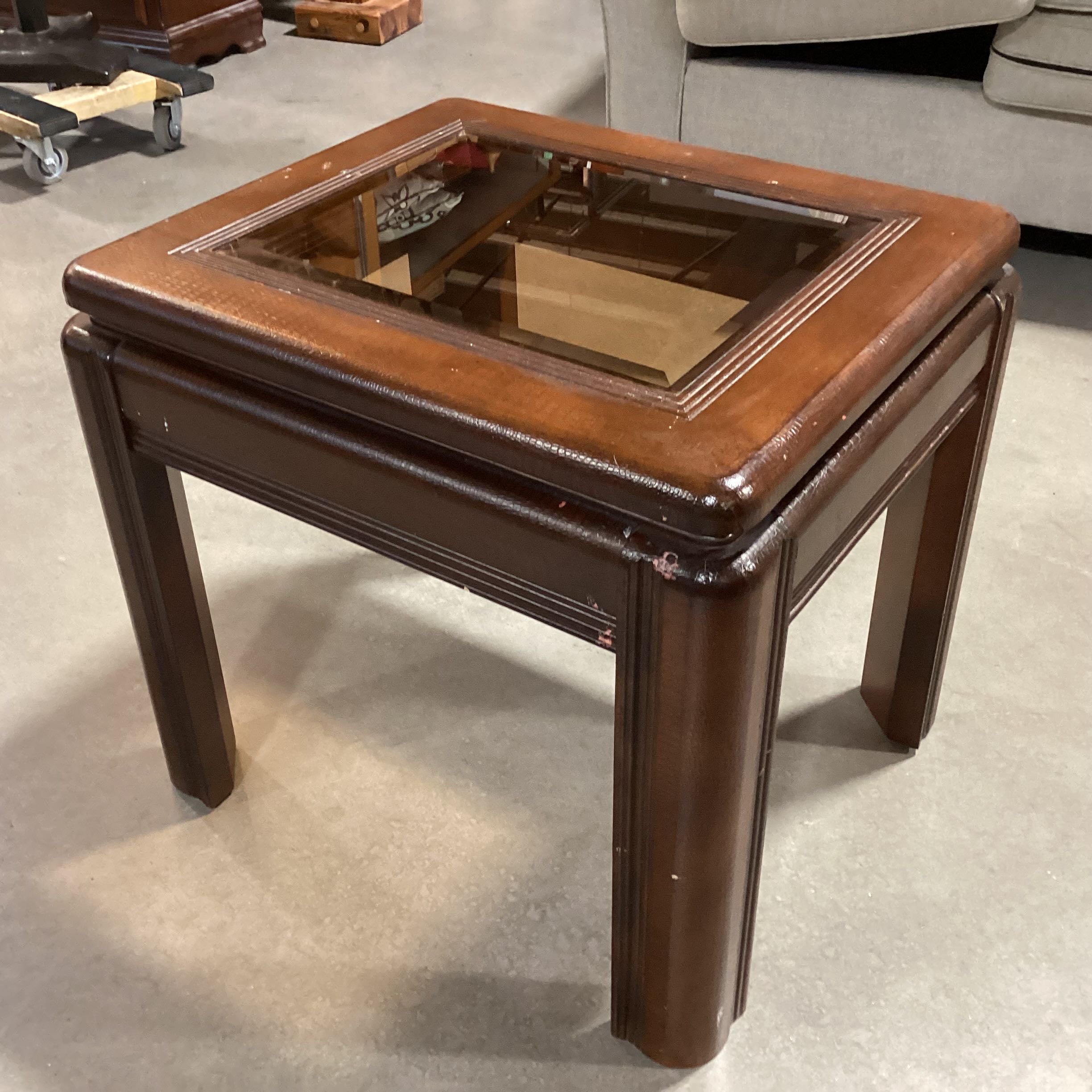 Leather Wrapped Glass Inset End Table