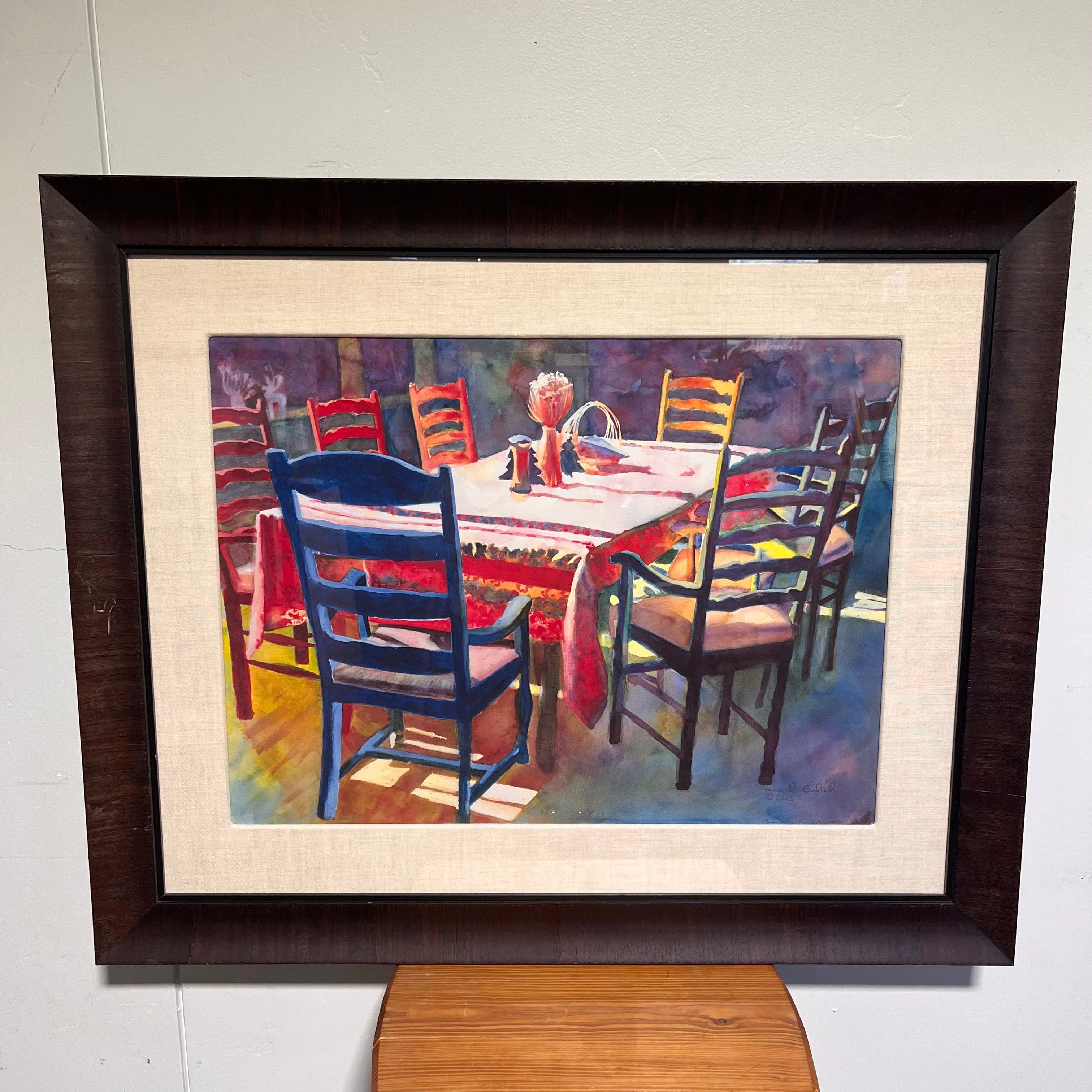 Table and Chairs by Muriel Euclich Watercolor Print Signed and Numbered 8/50 Wall Art
