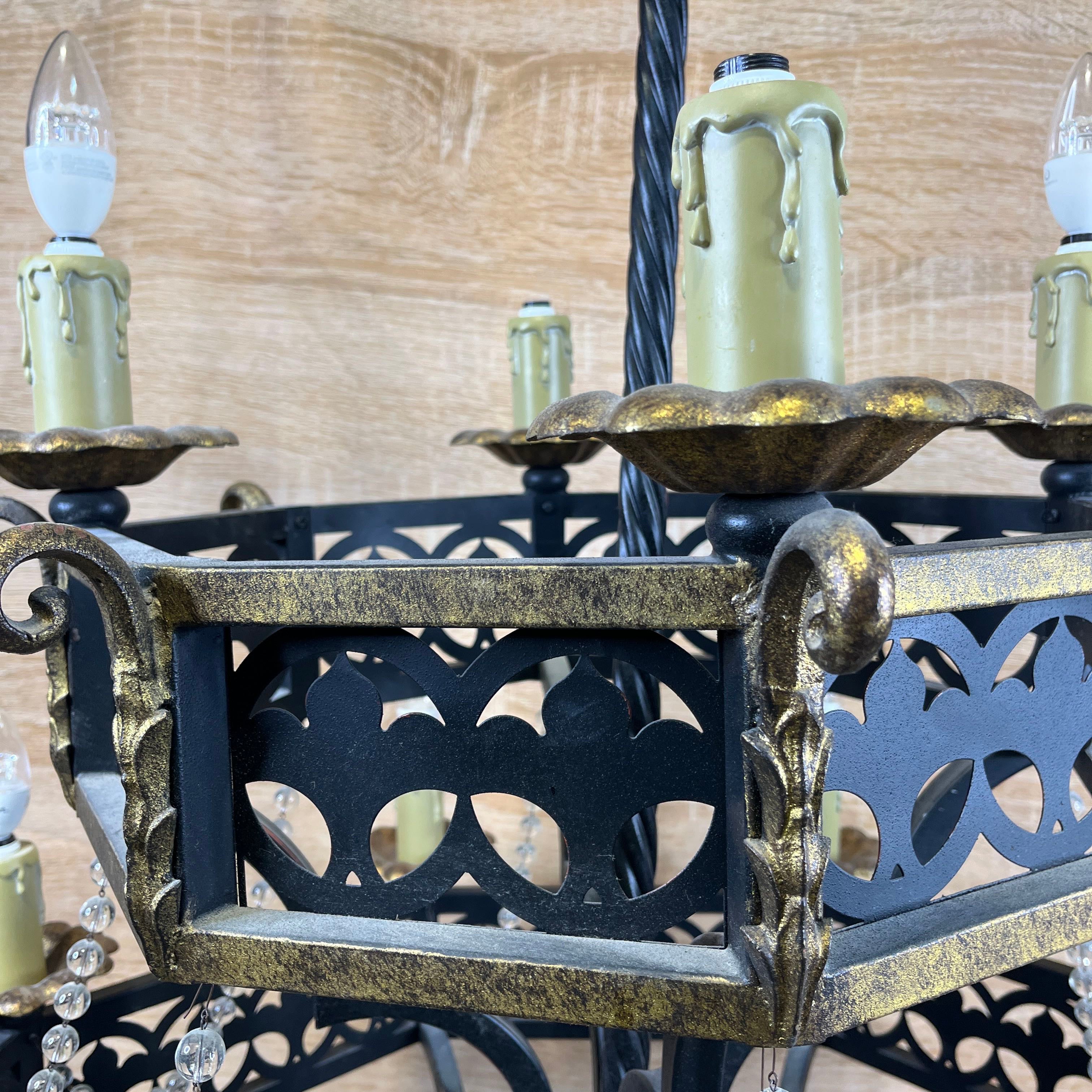 Vintage Gothic Style 12-Light 2-Tiered Iron and Gold Chandelier