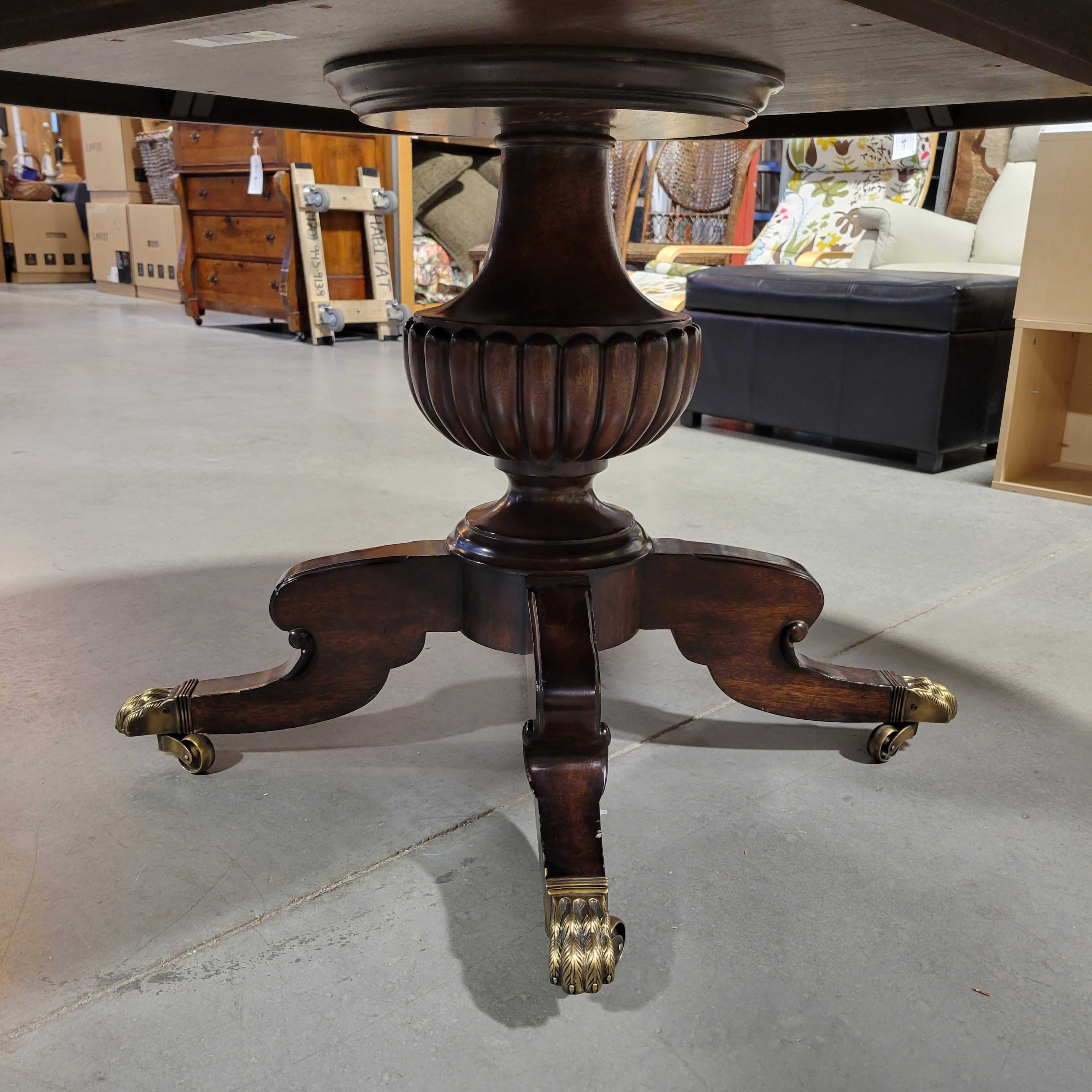 Ralph Lauren Round Mahogany Pedestal Brass Claw Casters Dining Table