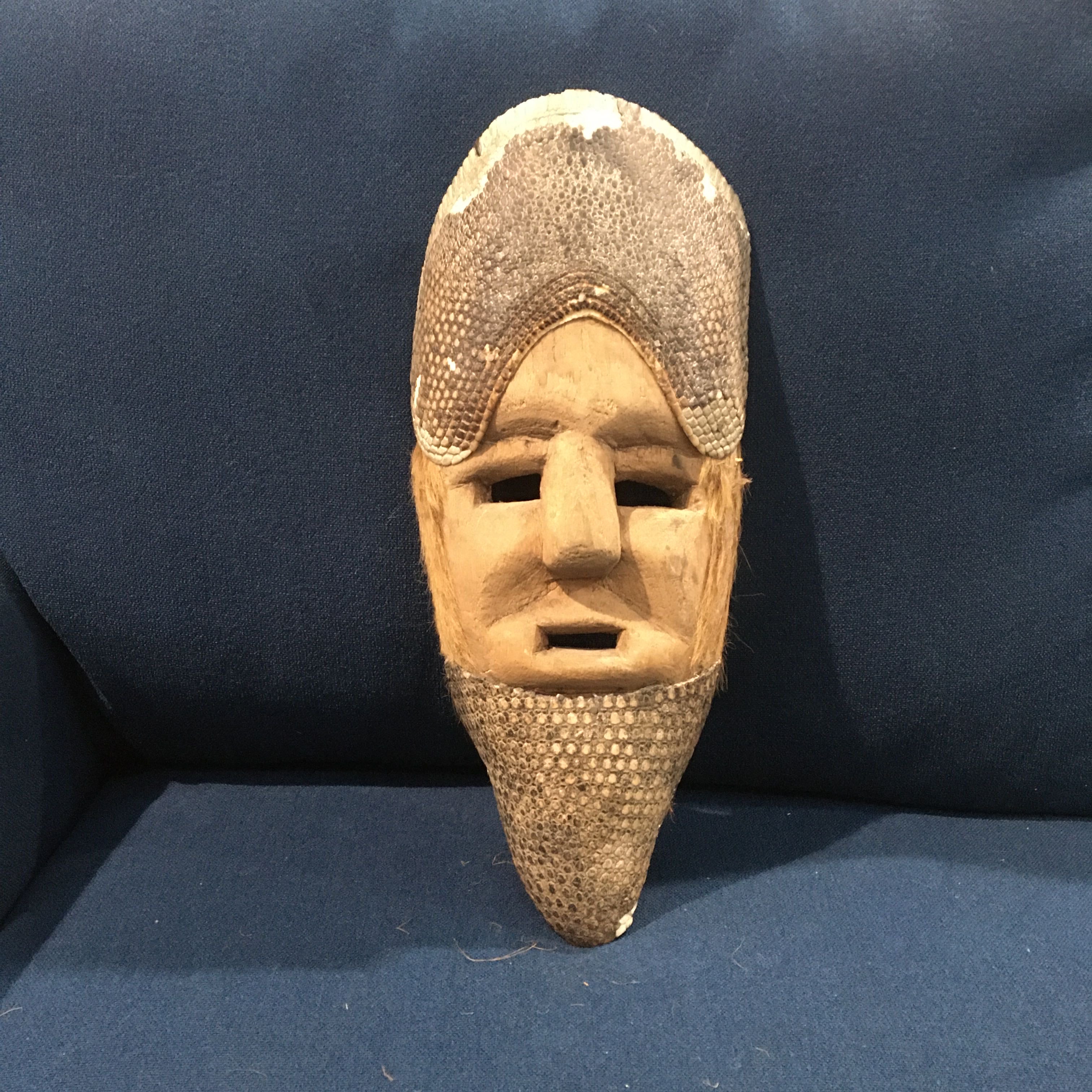 Tribal Wood Carved with Armadillo Skin Mask