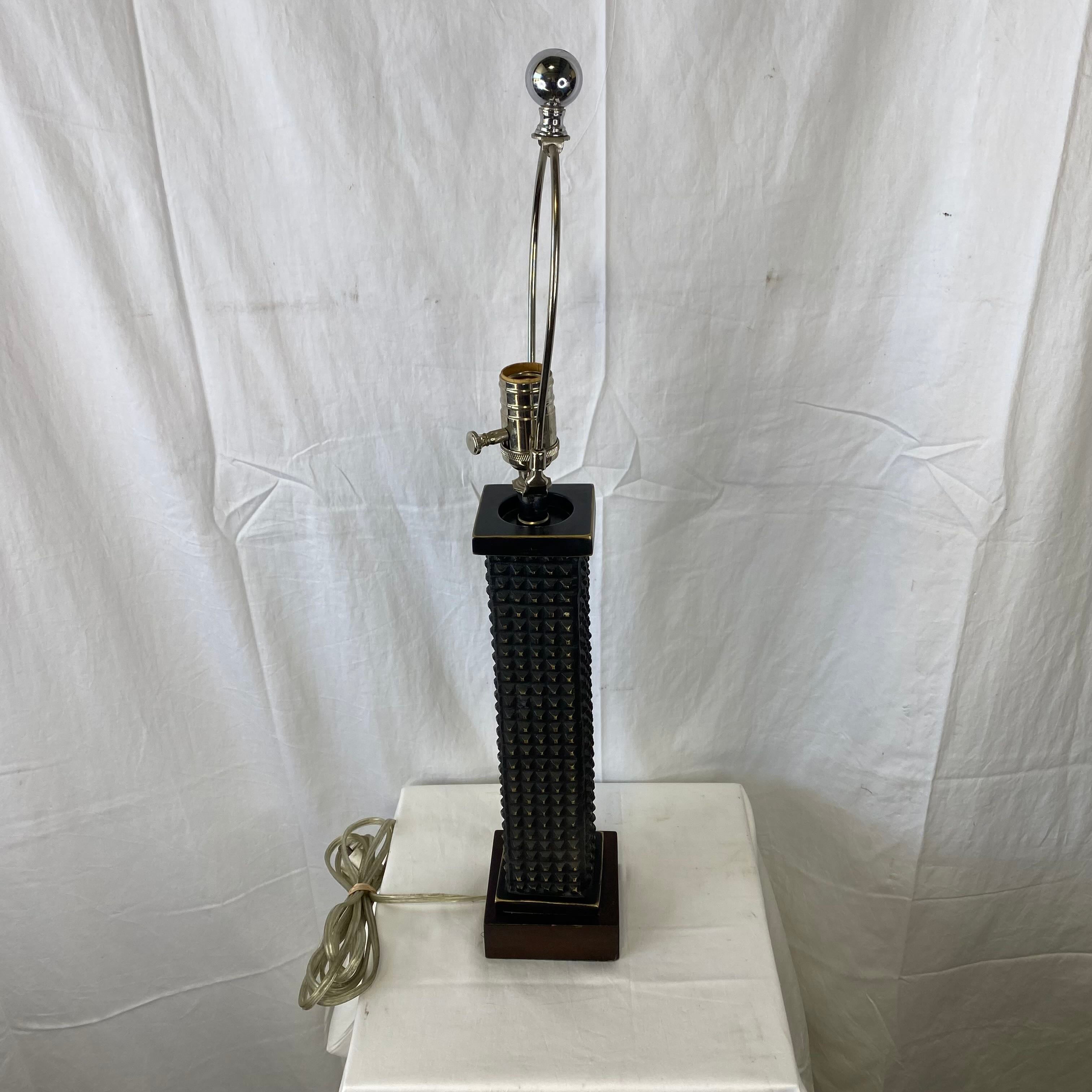 Heavy Duty Textured Metal with Wood Base Table Lamp