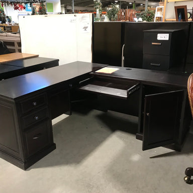 Dark Wood Stained with Storage and Metal Base Conference Table Desk —  Habitat Roaring Fork