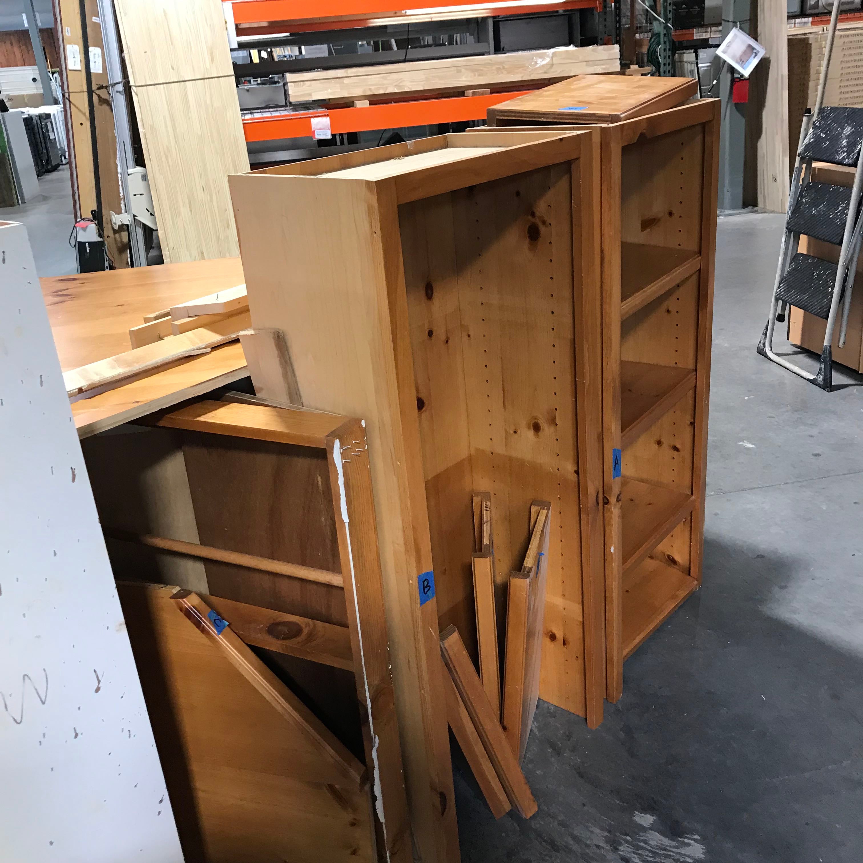 9 Piece Vintage Pine Wood Boxes Shelves Wood Cornwer Counter Top Cabinet Set
