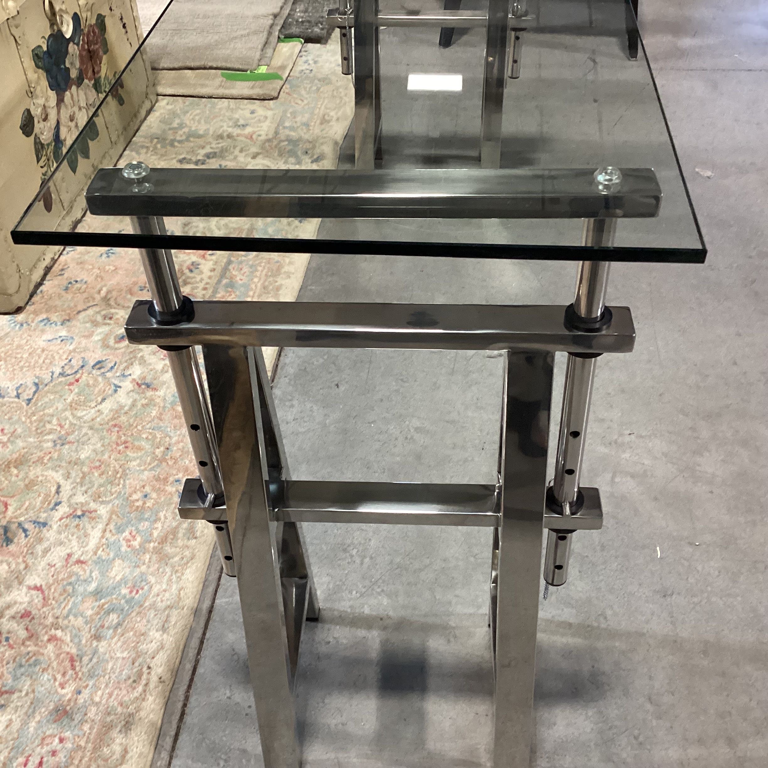 Eichholtz Glass and Chrome Adjustable Height Accent Table