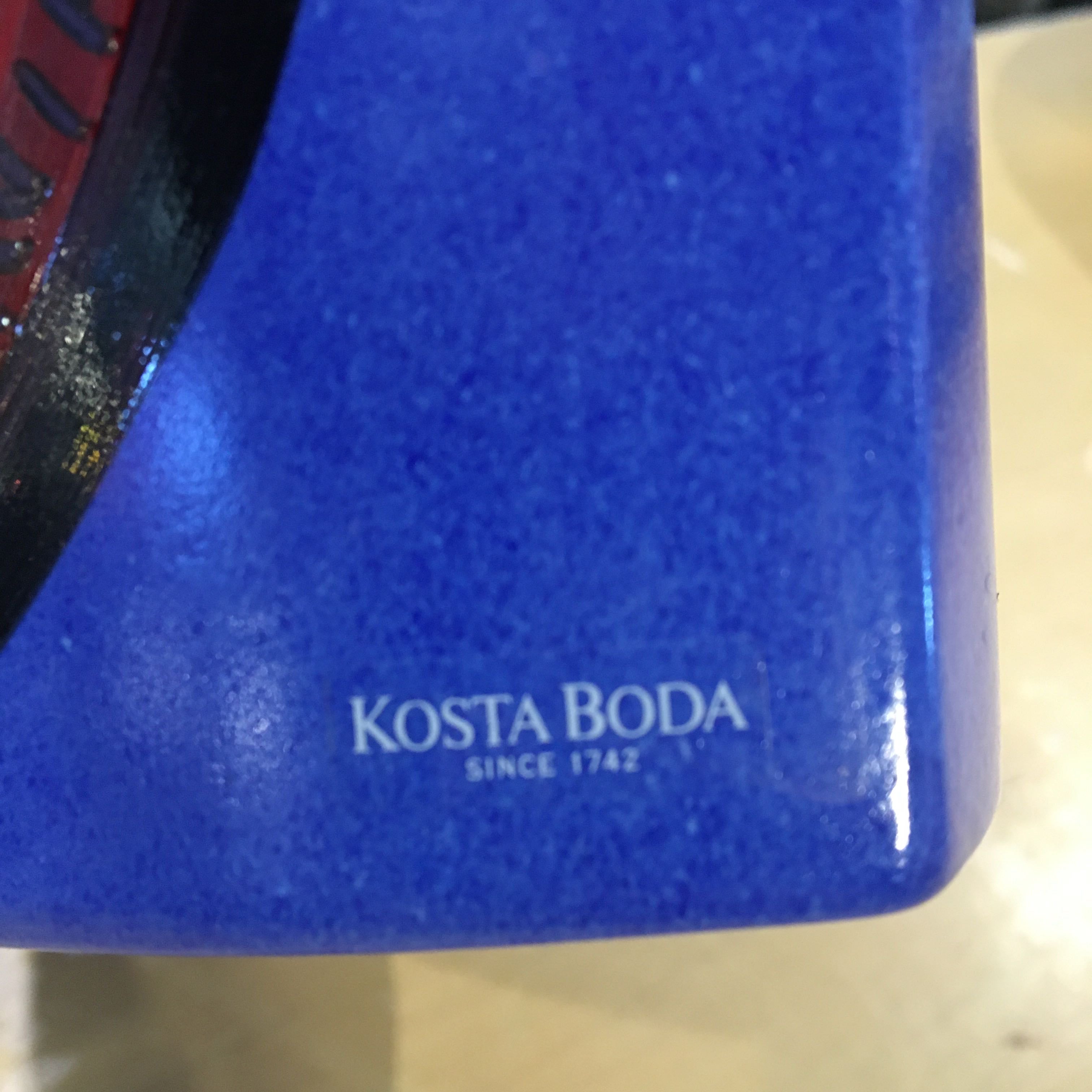 Kosta Boda Heavy Blue Handpainted Signed Ulrica Hydman Vase