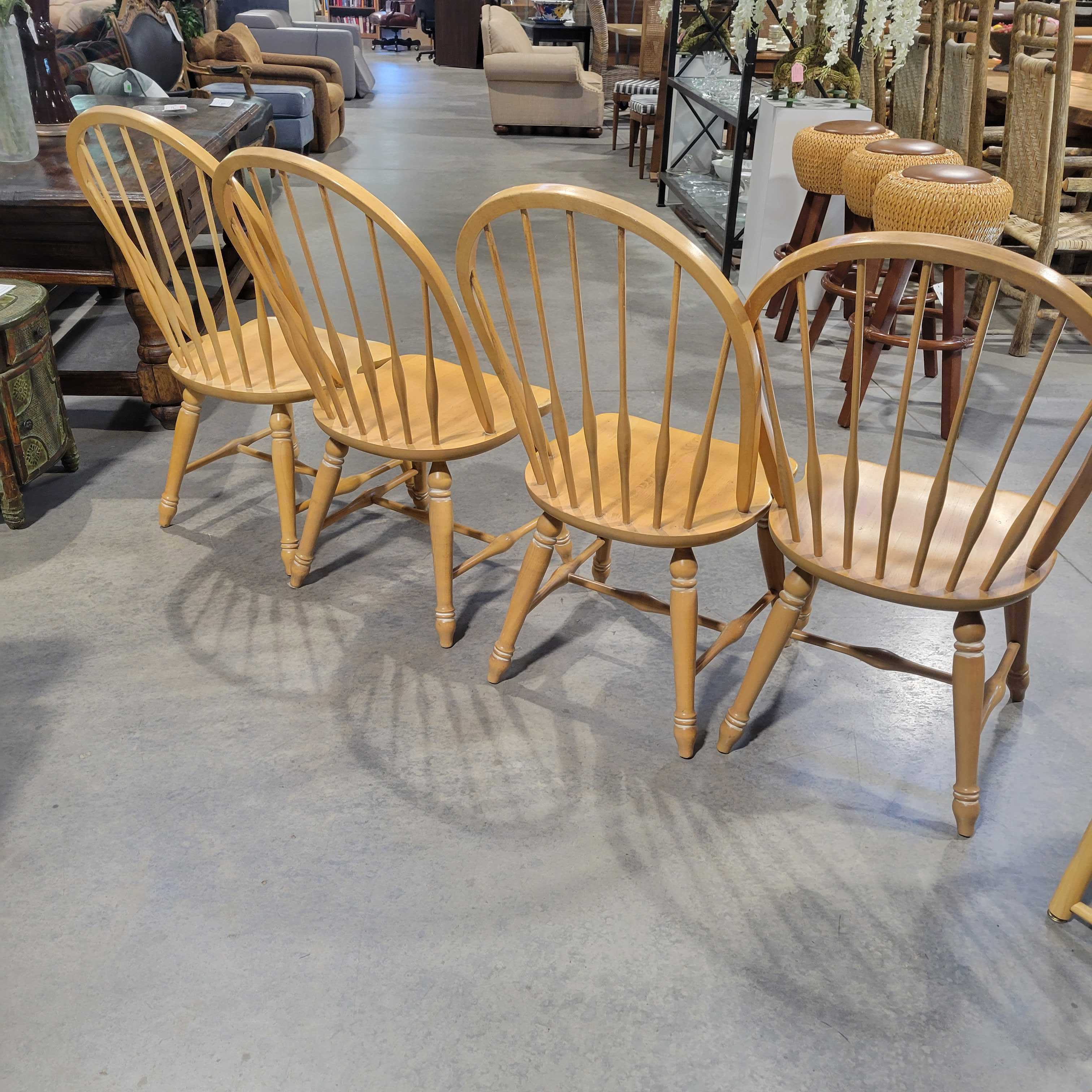 SET of 4 Light Wood Spindle Back Dining Chairs