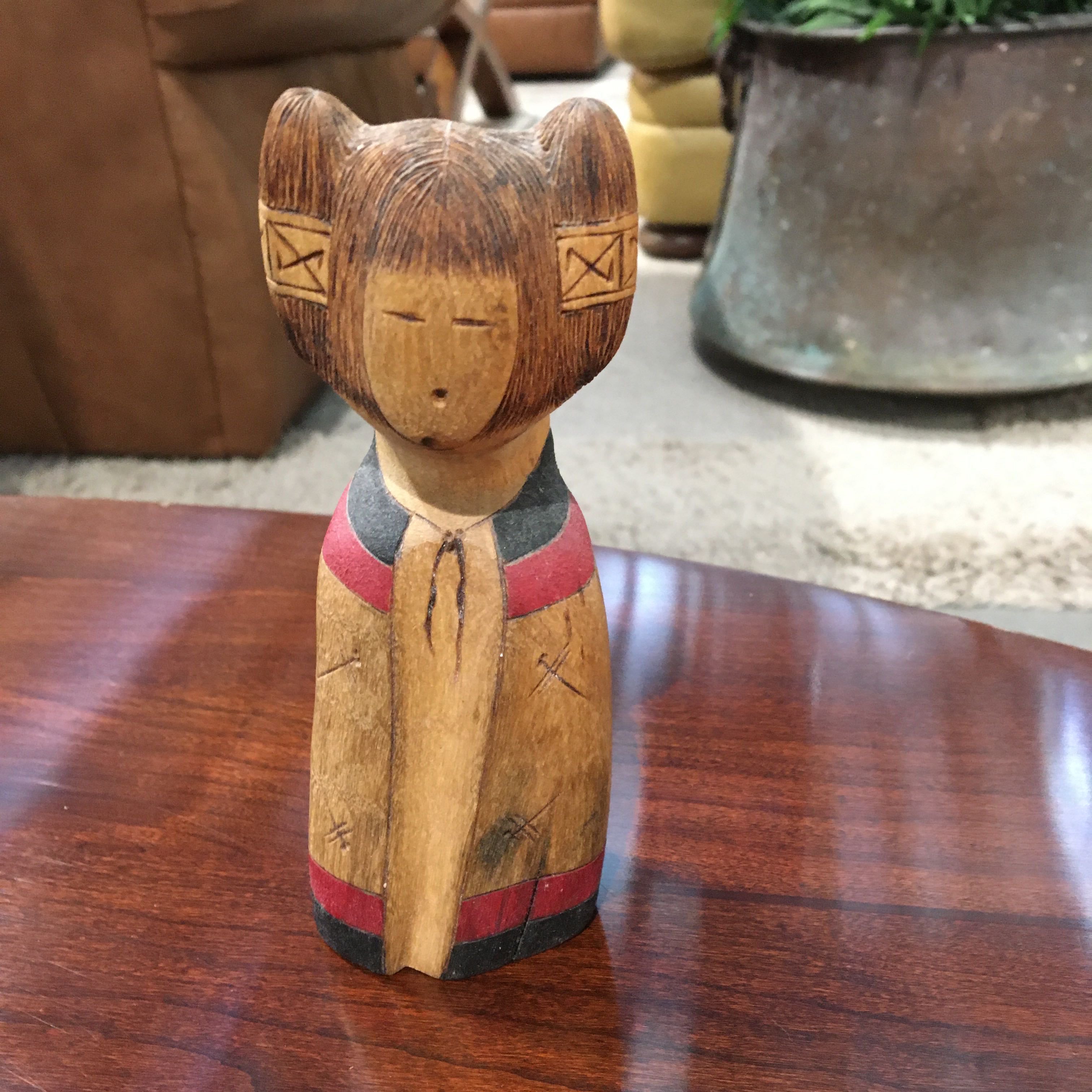 Handcrafted Native American Carved Wood Hand Painted Corn Maiden Sculpture