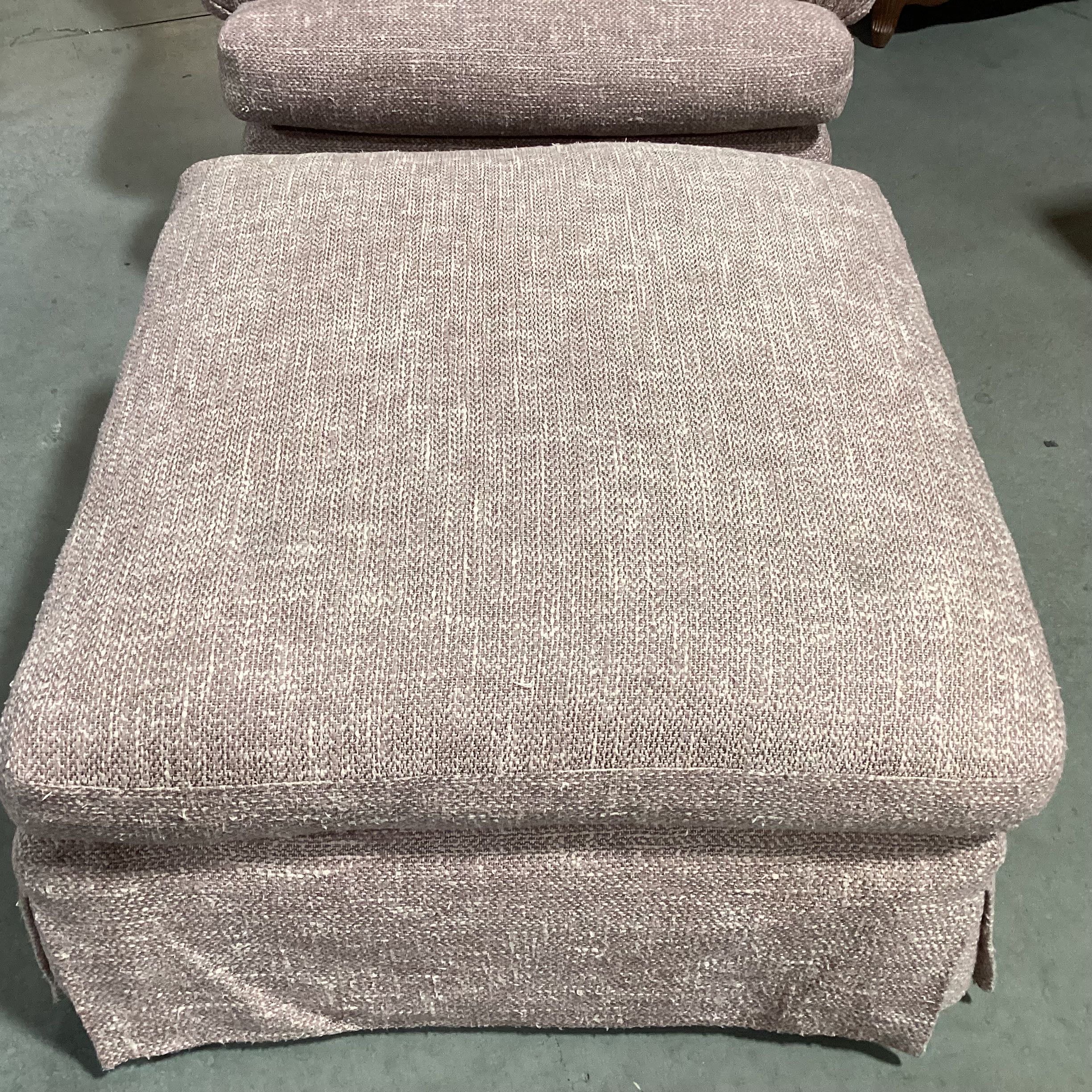 Custom Blush Pink Woven Down with Ottoman Chair