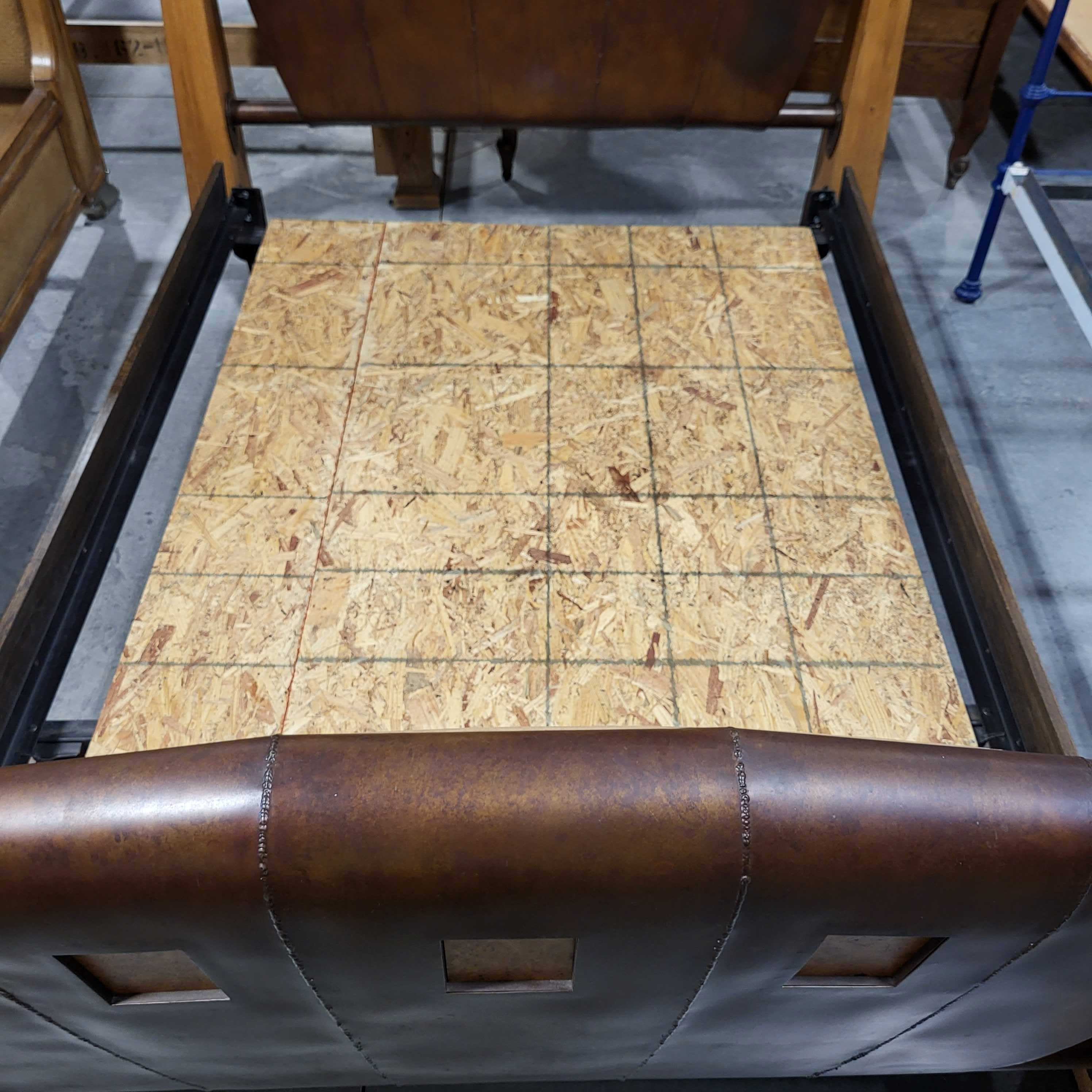 Custom Mid Century Modern Wood and Rustic Metal Queen Bed Set
