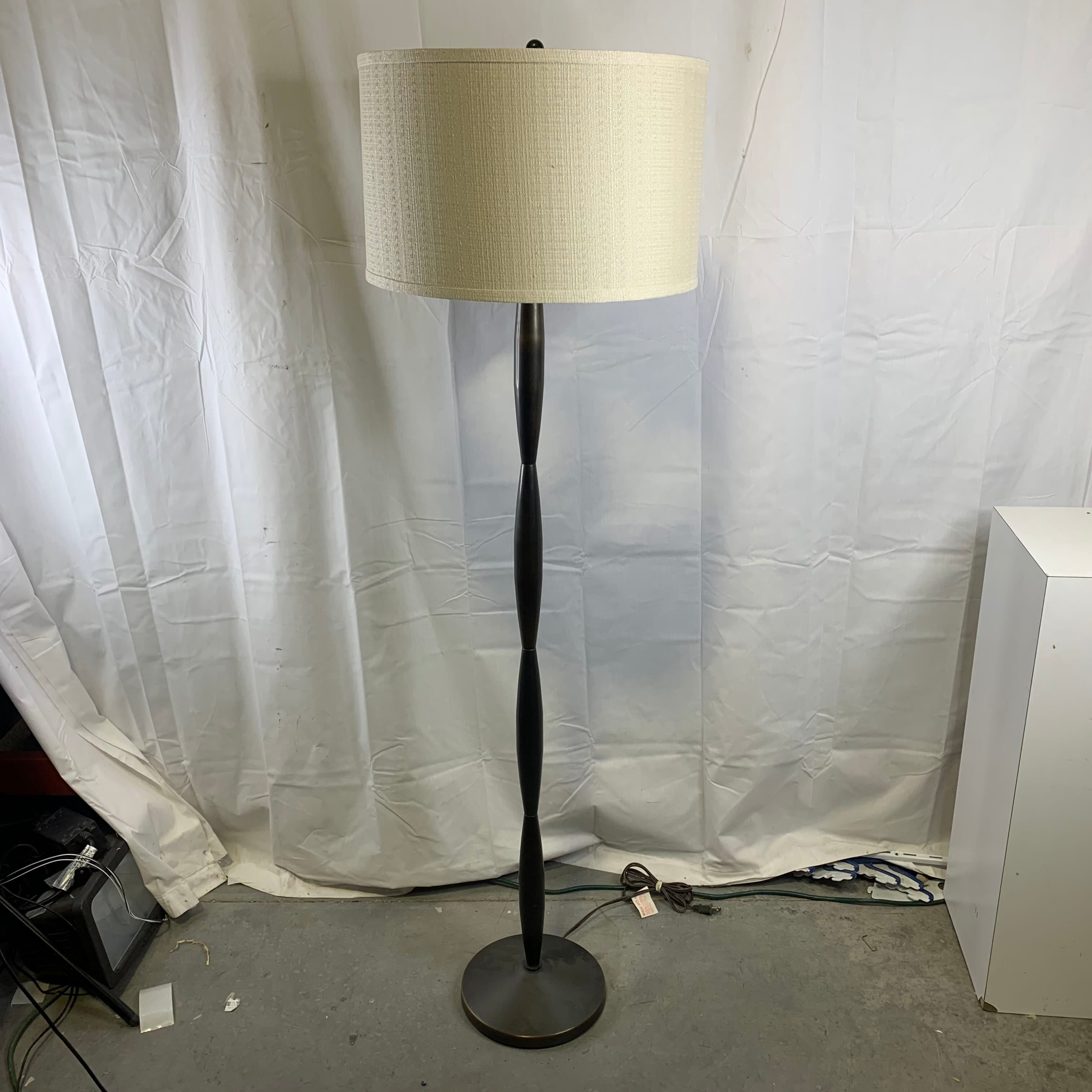 18" Diameter x 61" Dark Gray with Brass Hue Metal Dual Hourglass with Shade Floor Lamp