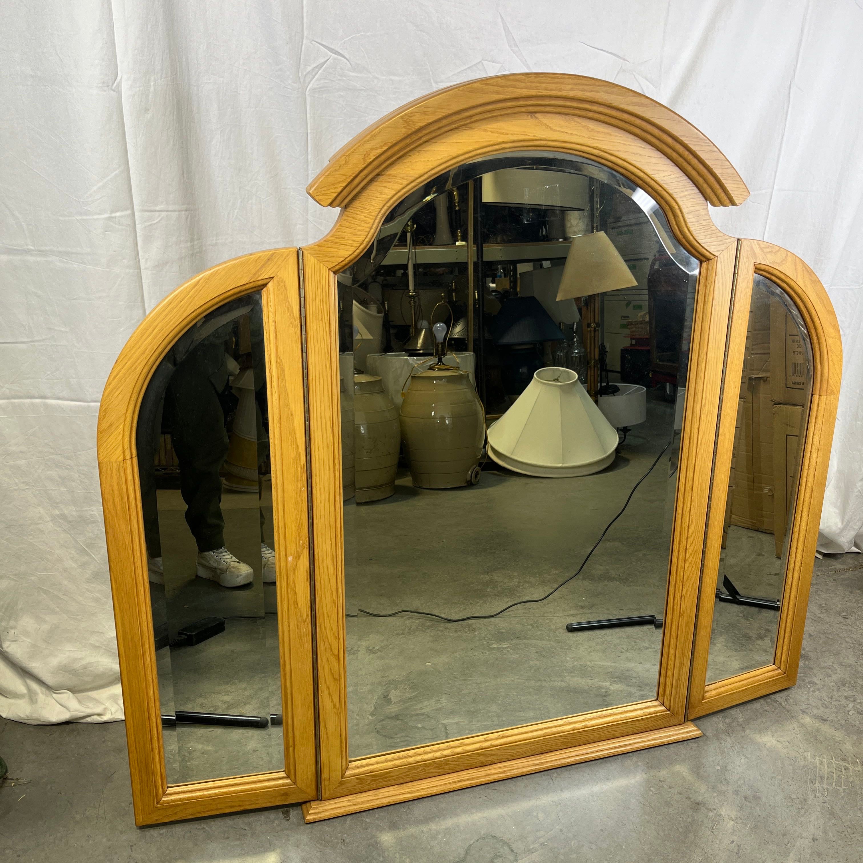 Stanley Furniture Pickled Oak Tri-Fold Mirror