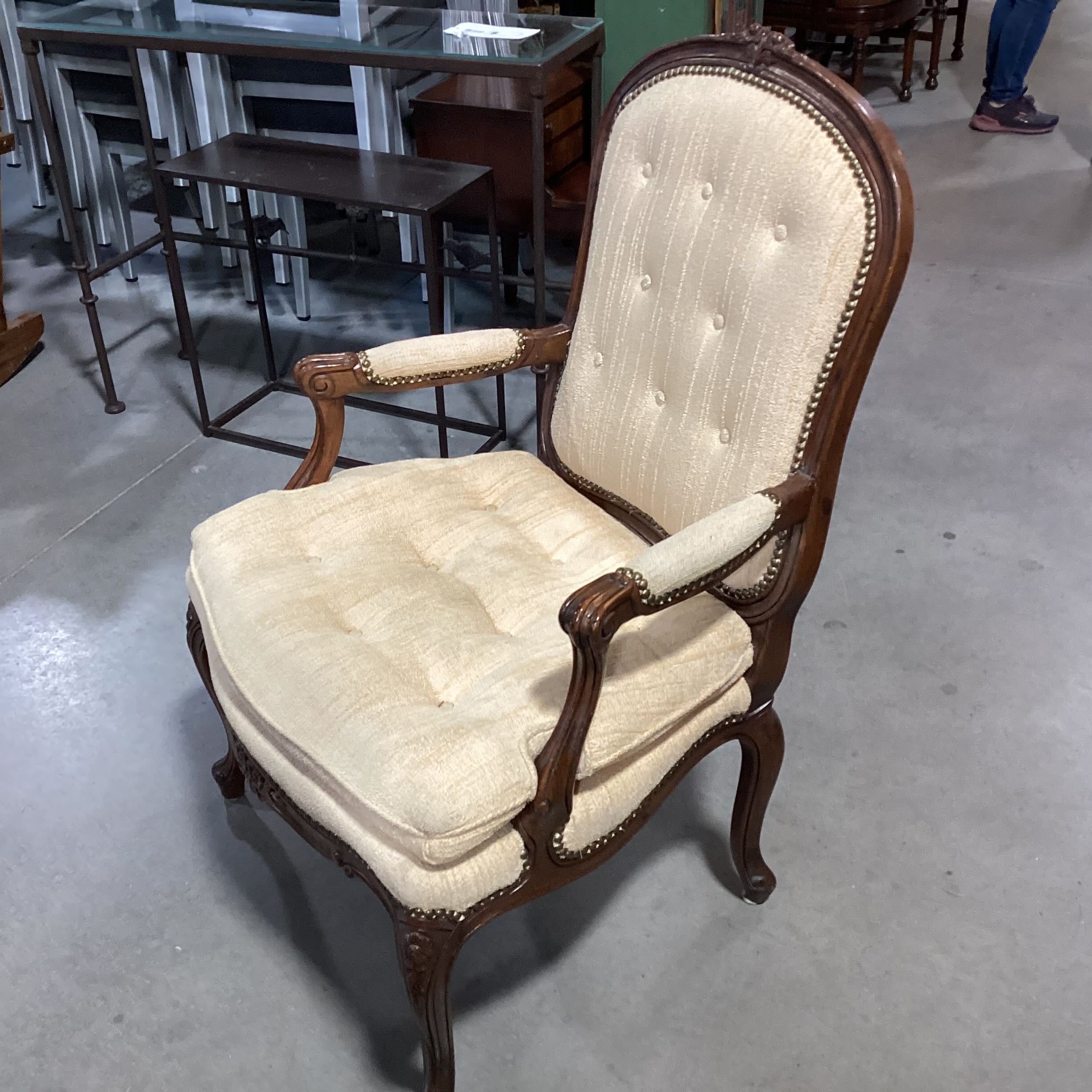 The Schoonbeck Co. Antique Carved Wood and Upholstered French Provincial Chair