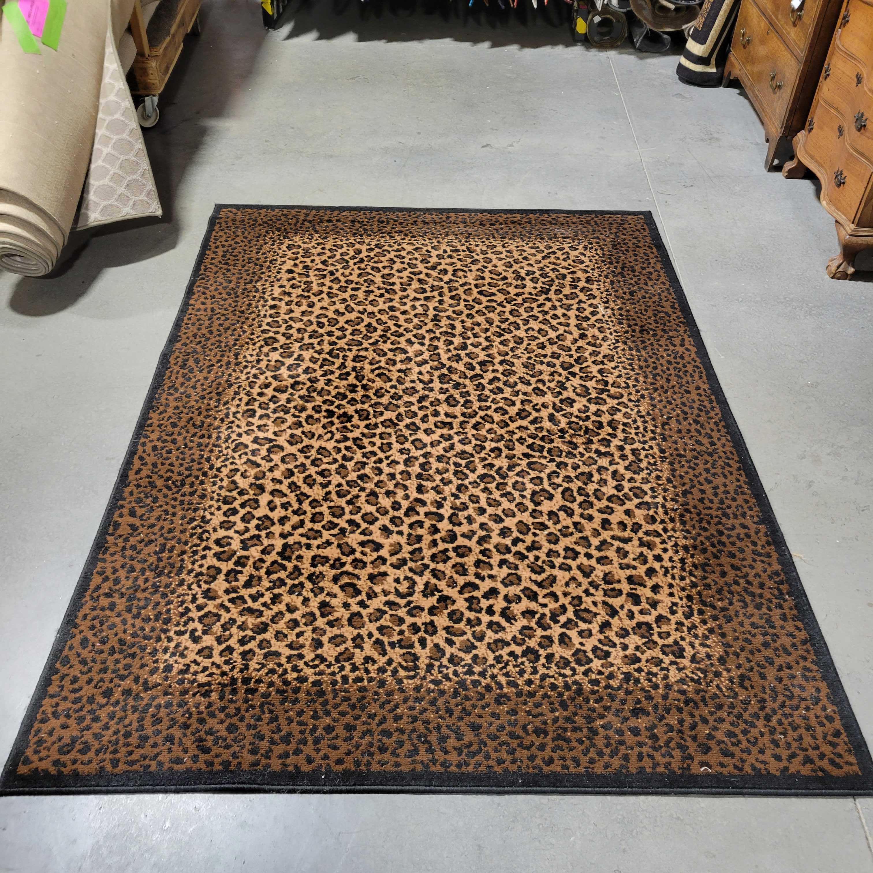 Brown Black Cheetah Print Poly Rug