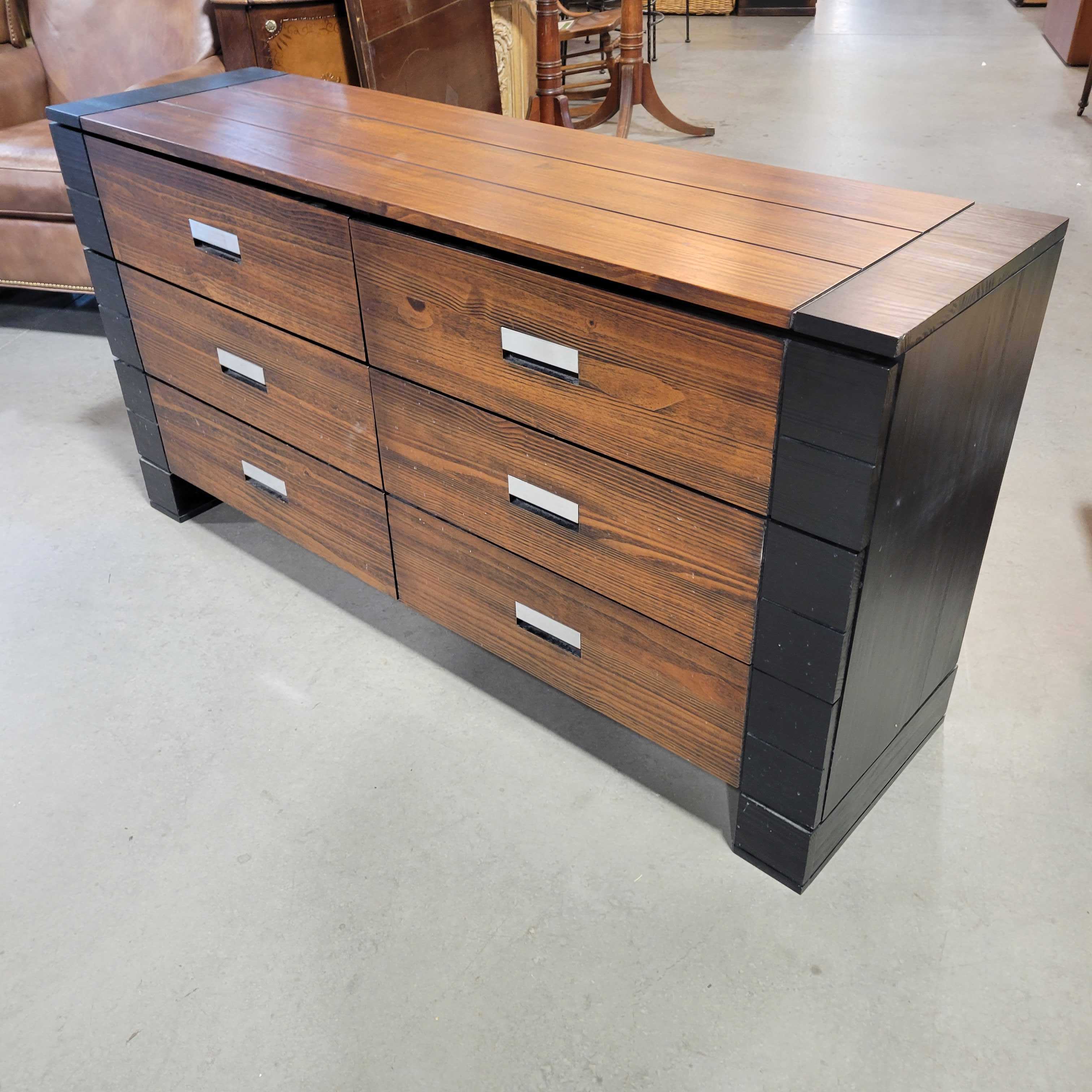 Rotta Solid Wood Furniture Finished and Black Wood 6 Drawer Dresser