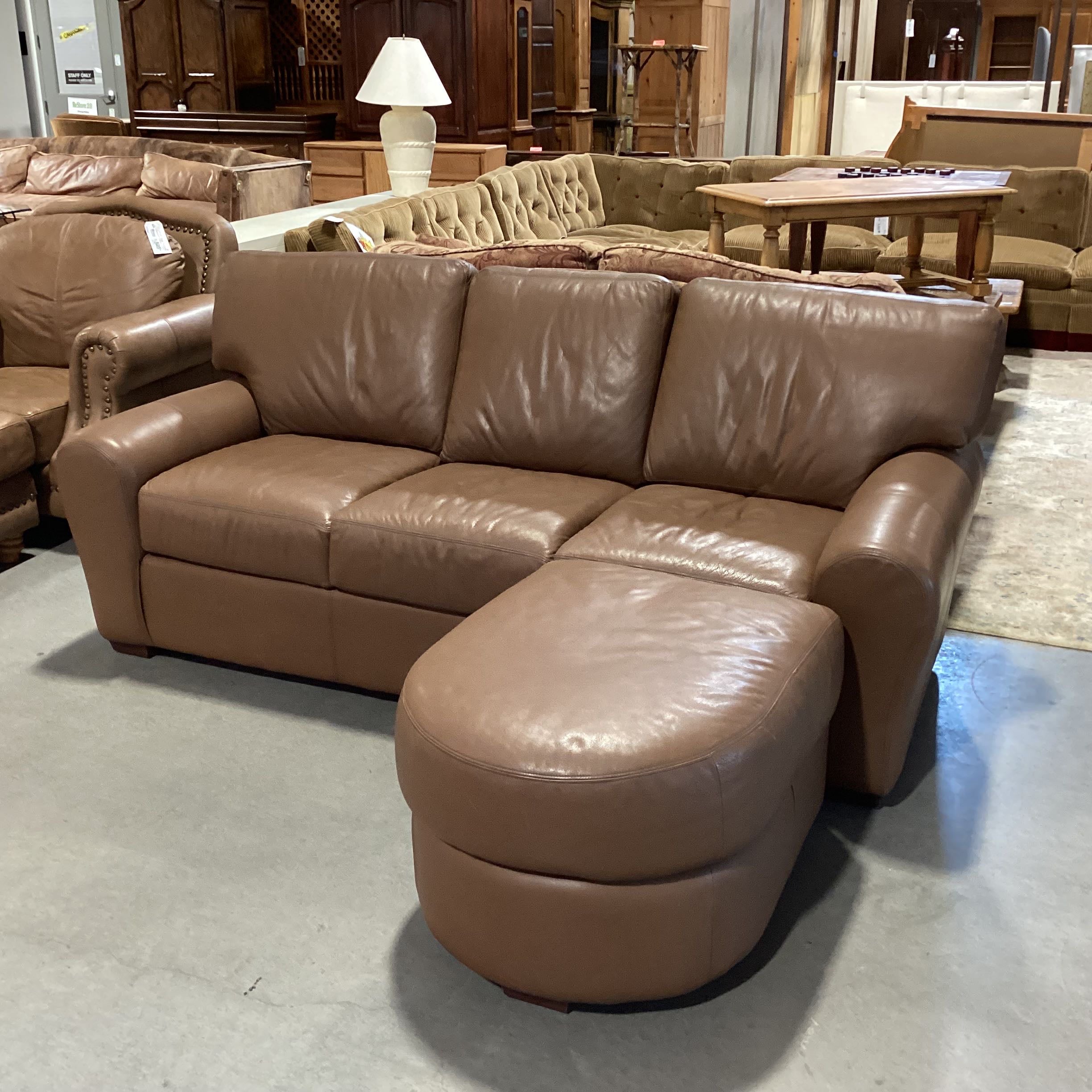 Brown Leather Queen Sleeper with Ottoman Sofa
