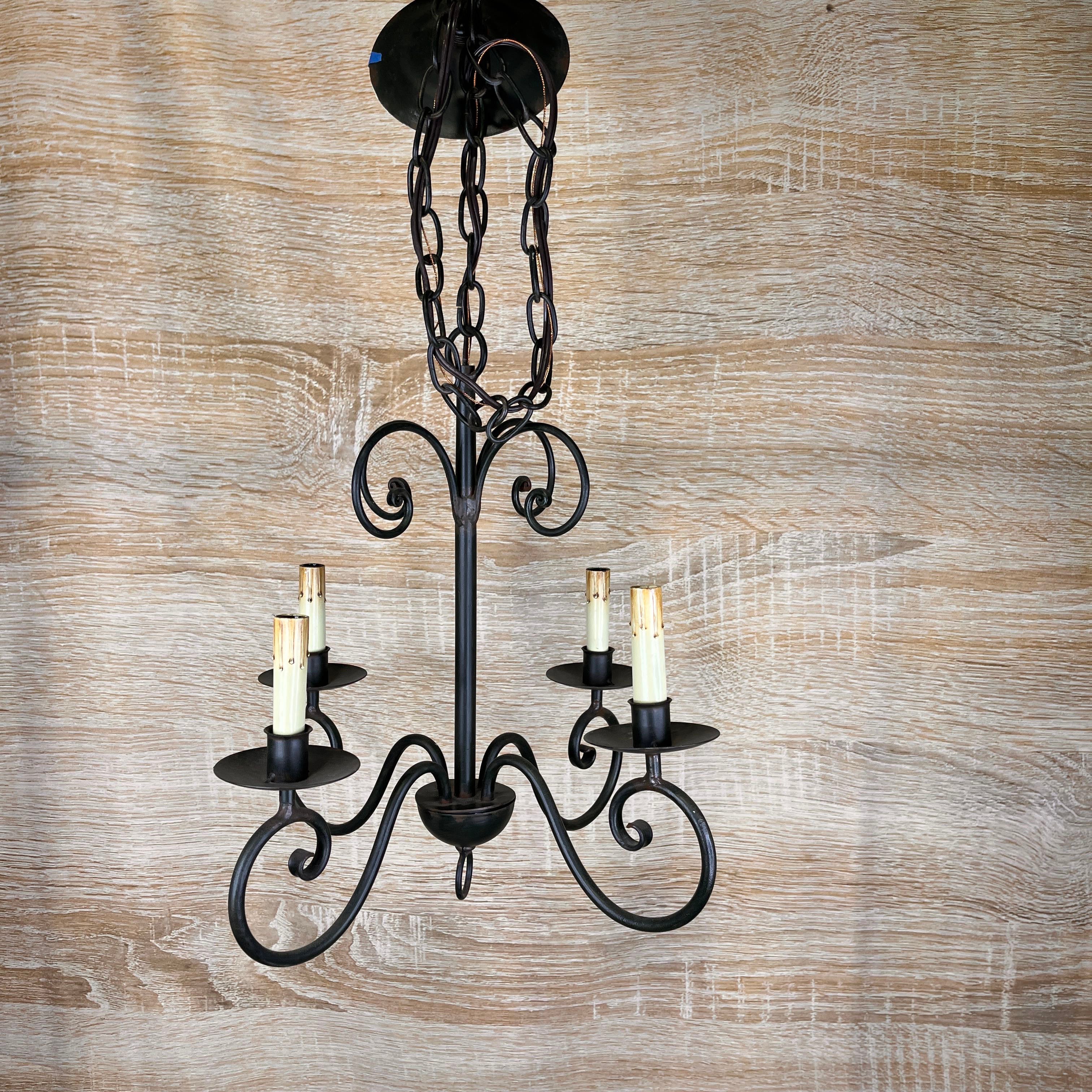 Currey and CO. 4-Light Green and Rust Iron Flourish Chandelier