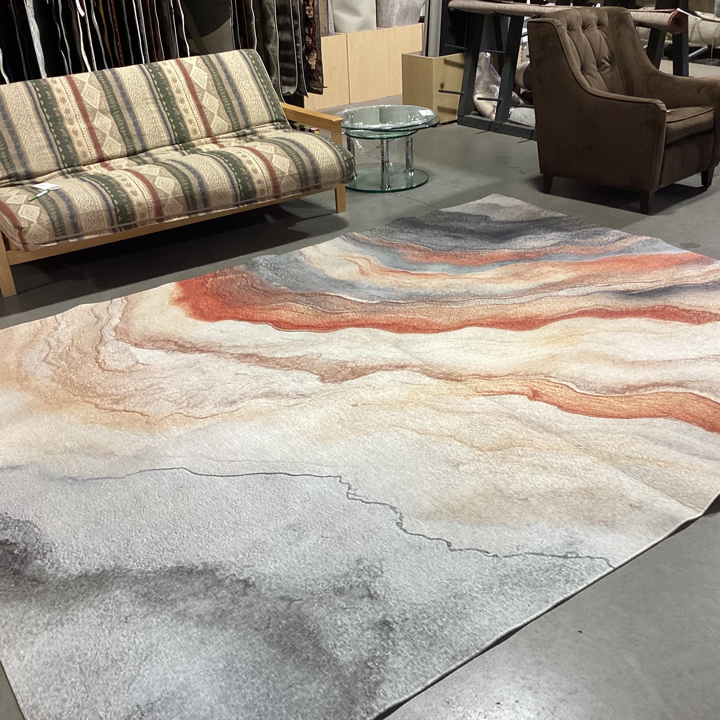 Cream Rust Charcoal Marble Stone Style Poly Rug