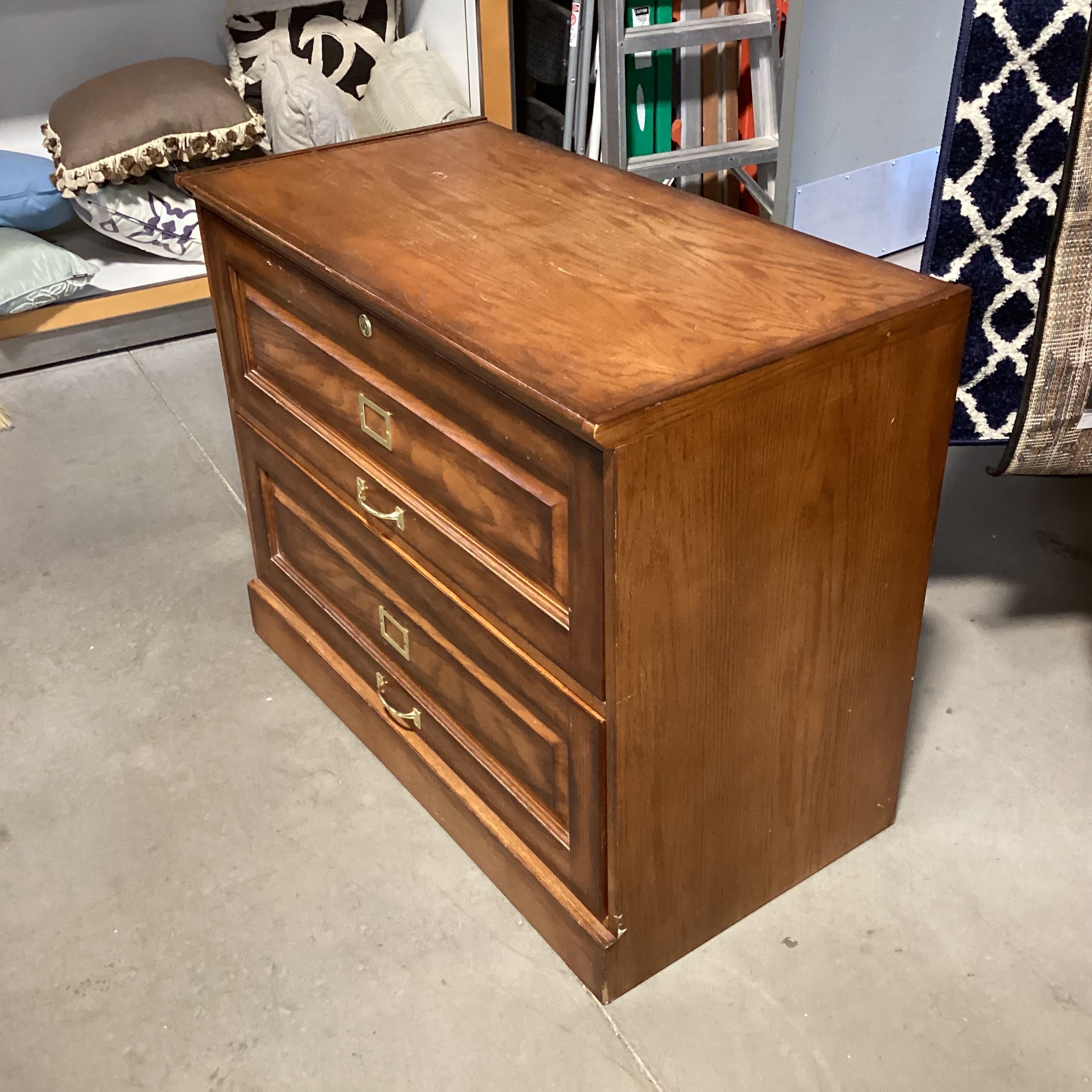 2 Drawer Wood with Brass Accents Filing Cabinet