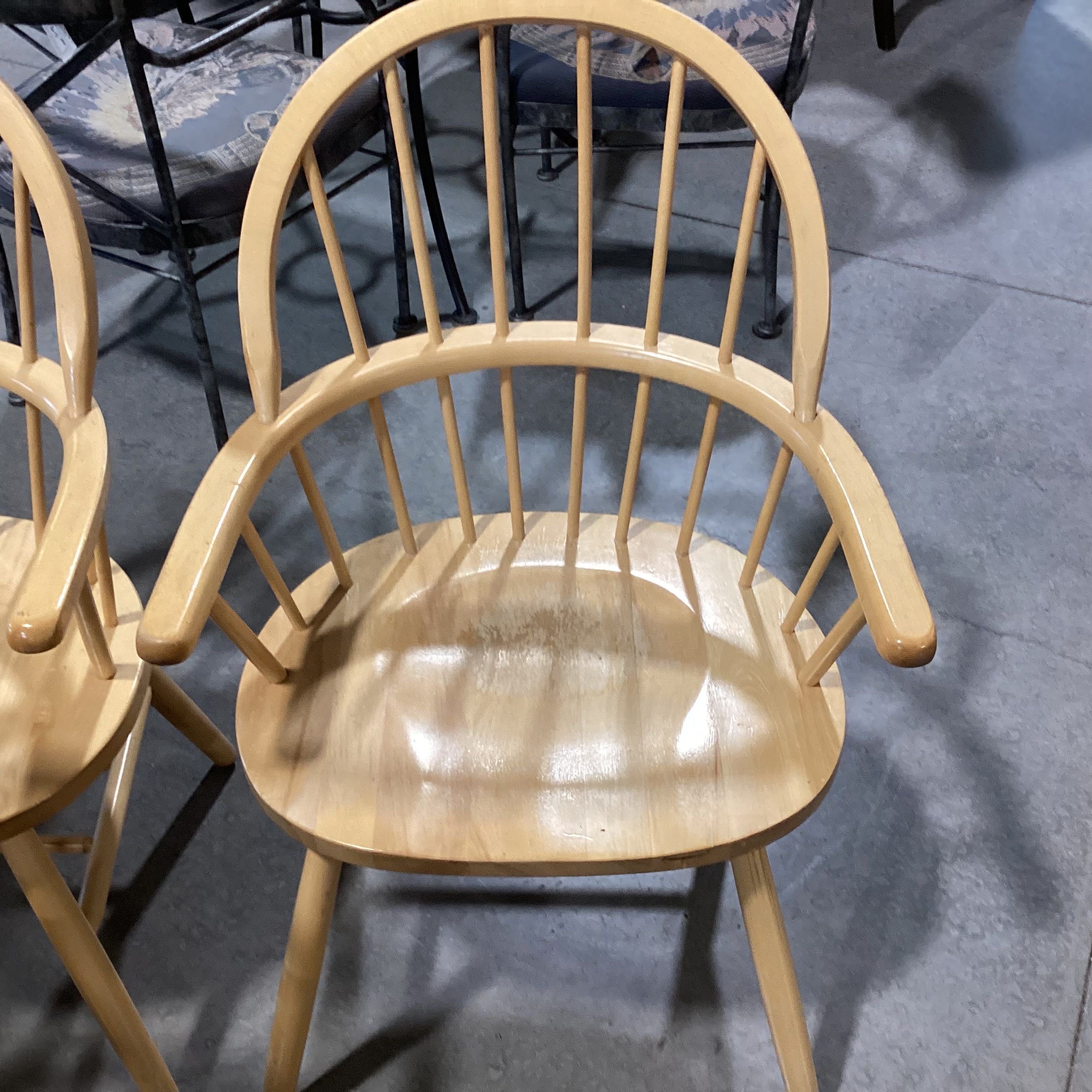 Set of 4 Solid Honey Oak Windsor Style Dining Chairs