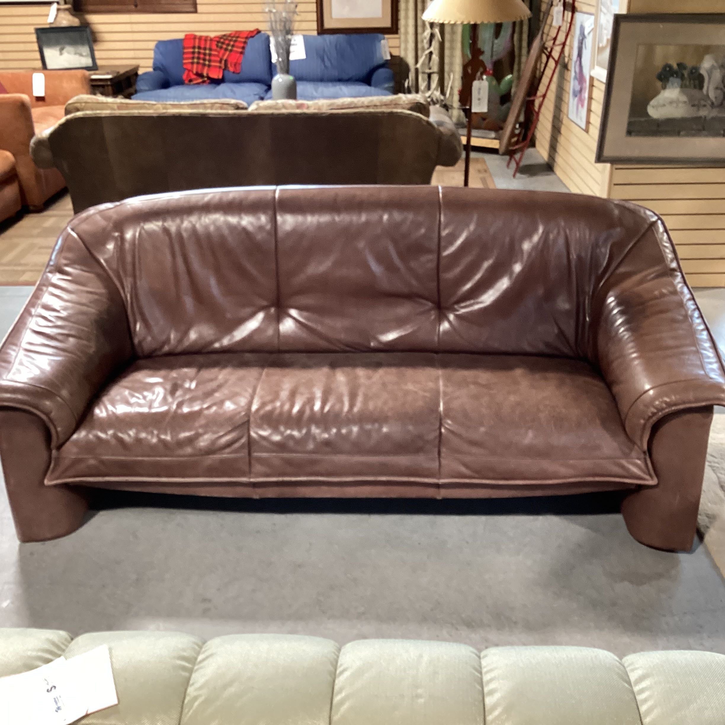 Custom Brown Leather Modern Layered Accent Flap Sofa