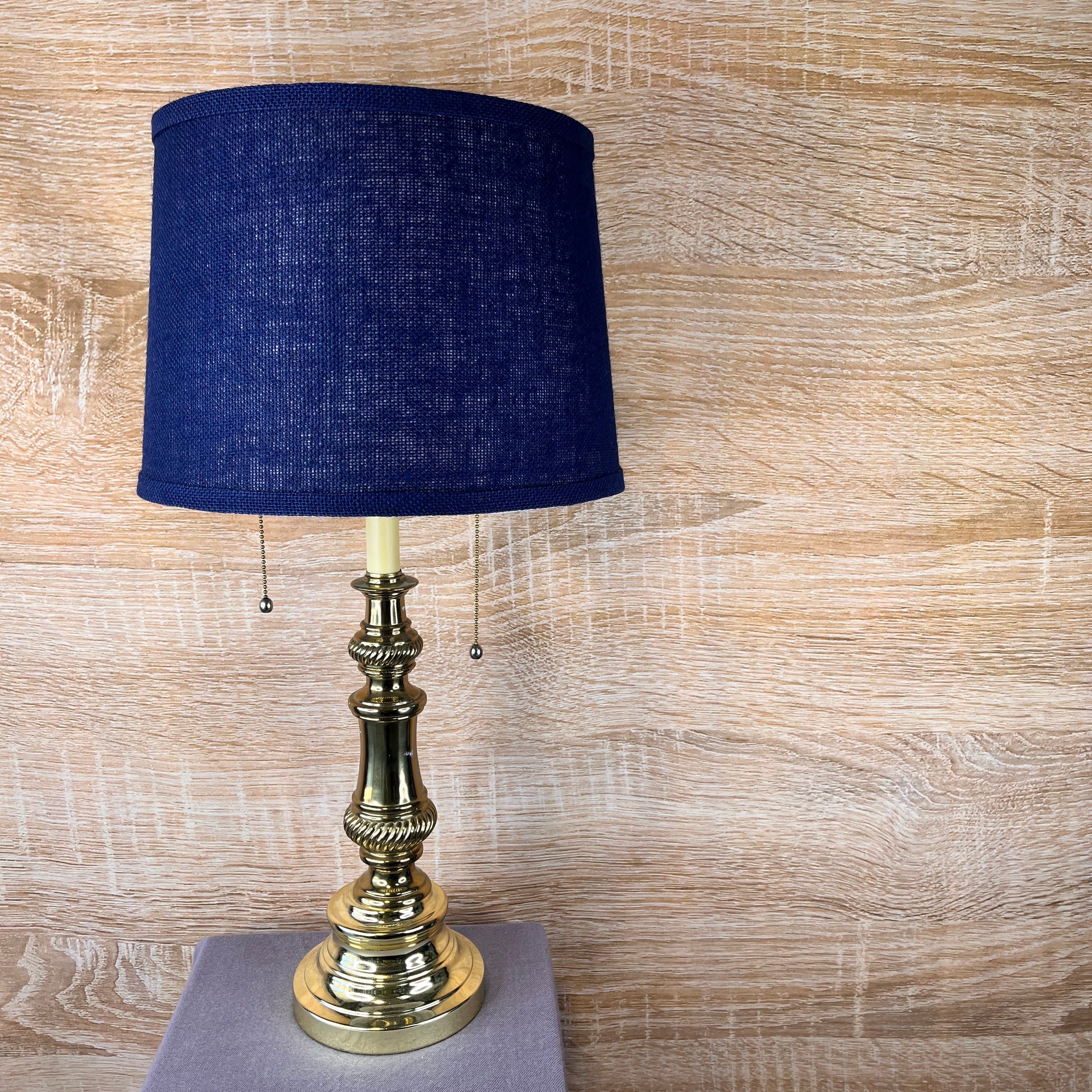 Brass & Metal 2-Light with Blue Linen Shade Table Lamp