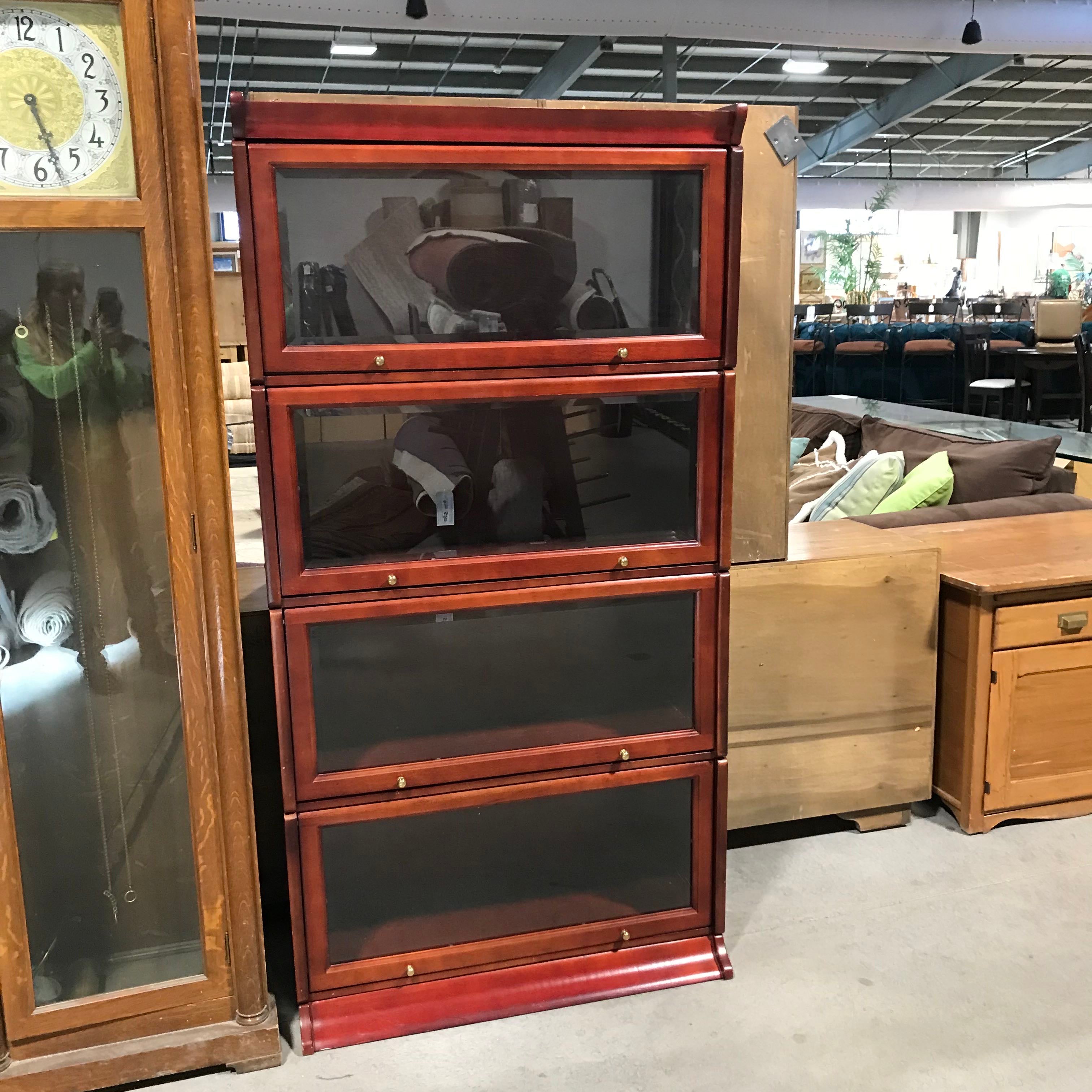 Cherry Finish Beveled Glass Front 2 Piece Lawyer's Cabinet