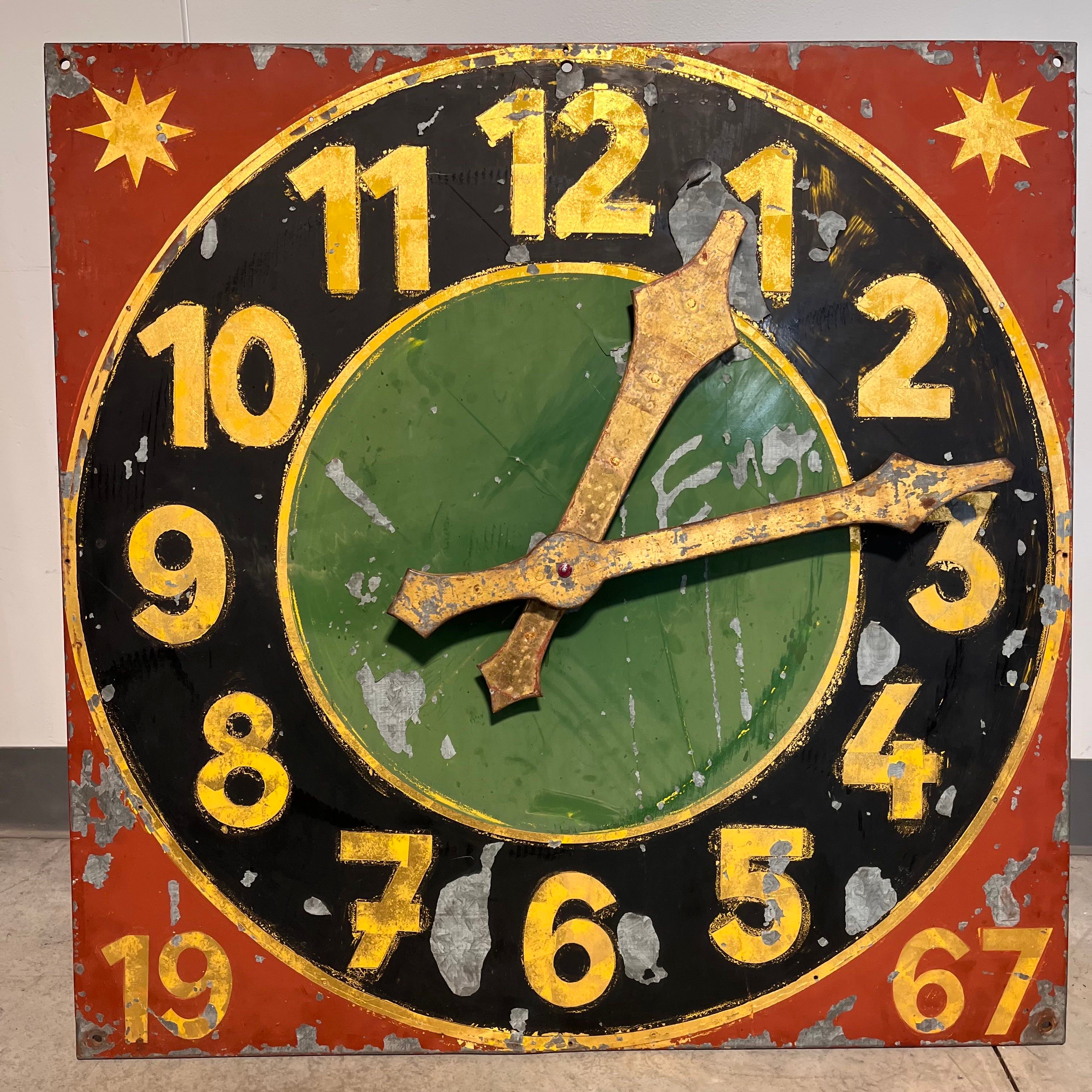 Large Metal Decorative Architectural with Gilt Numbers 1967 Wall Clock
