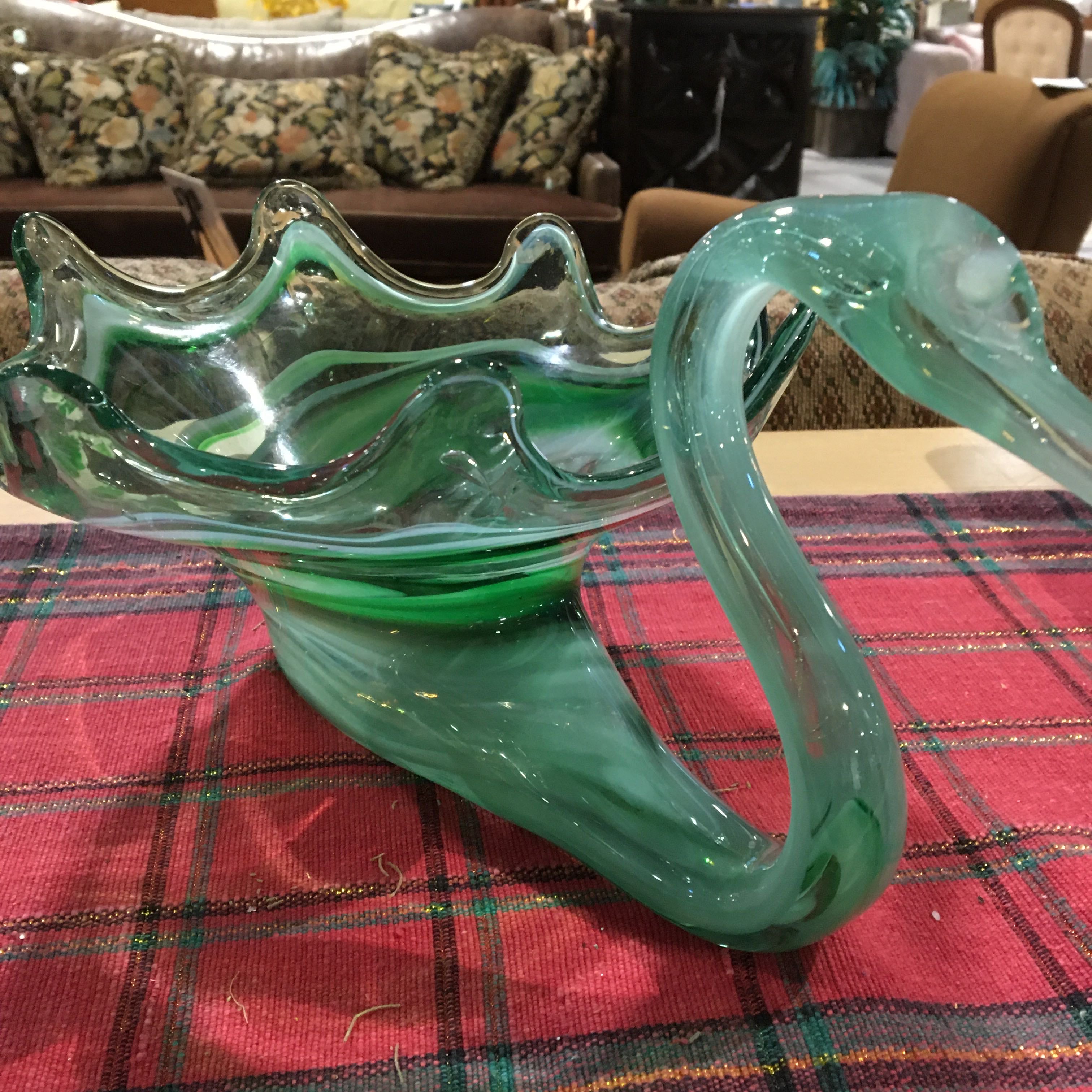 Vintage Murano Green Glass Swan