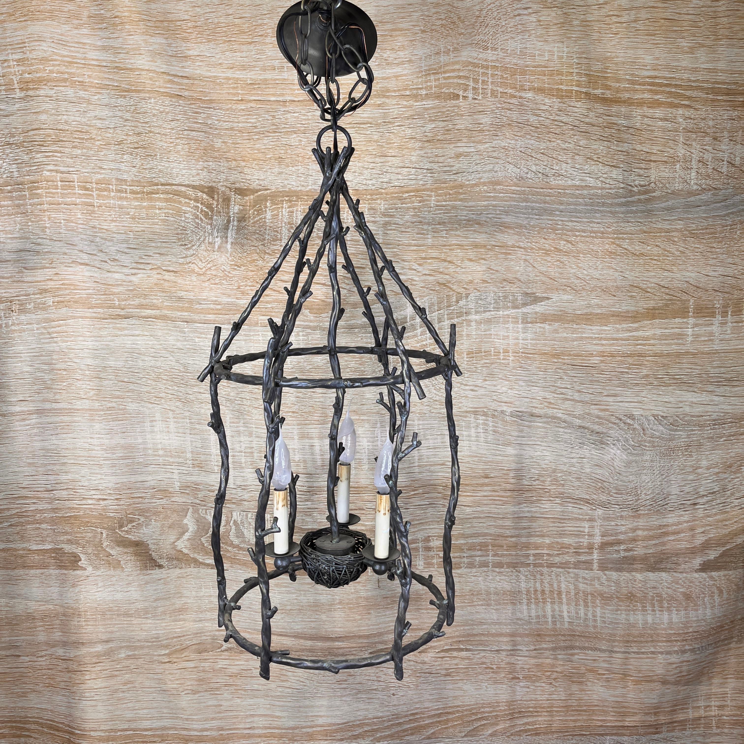 Currey and Co. 3-Light Metal Twig and Nest Birdcage Ceiling Pendant