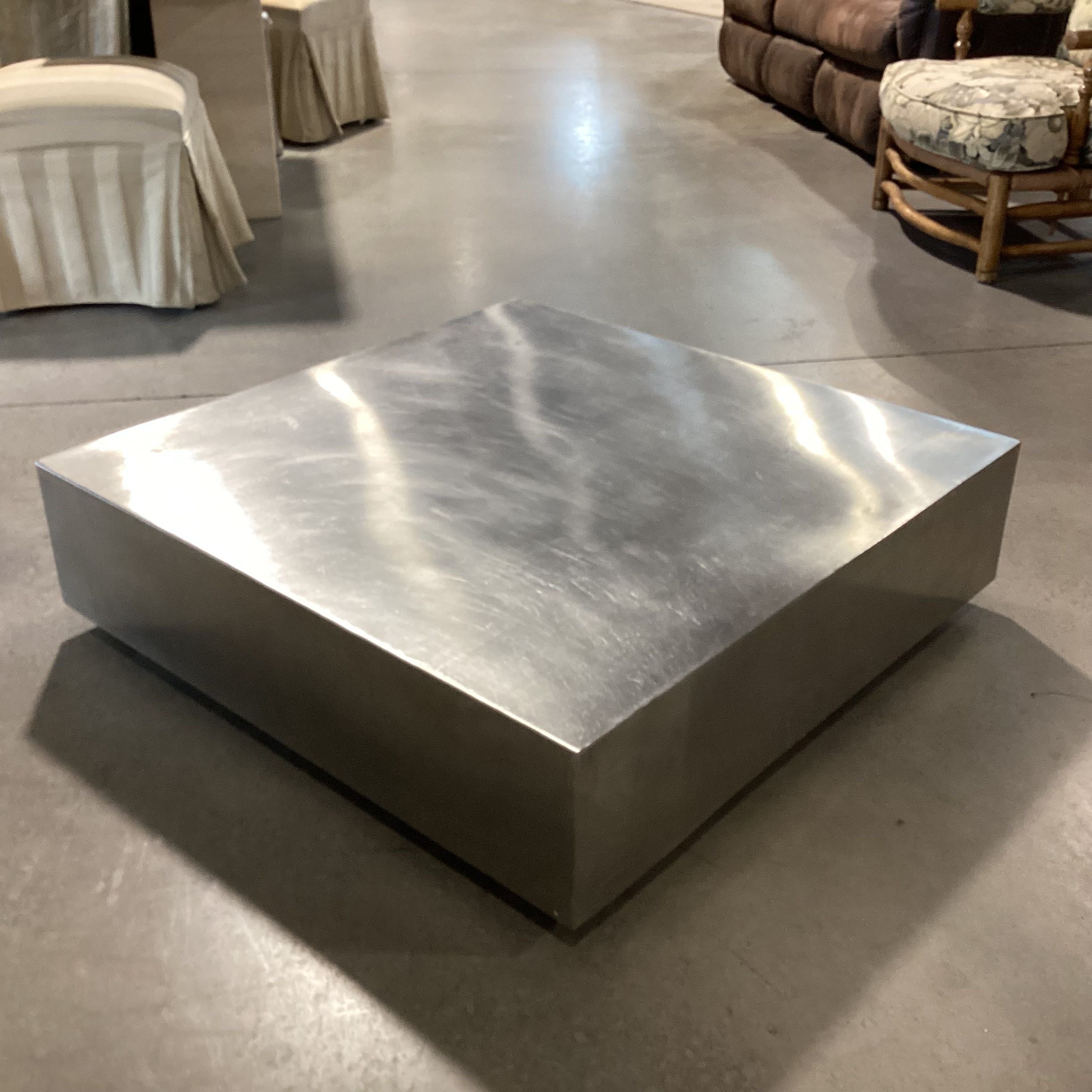 Industrial Brushed Stainless Steel Square Coffee Table