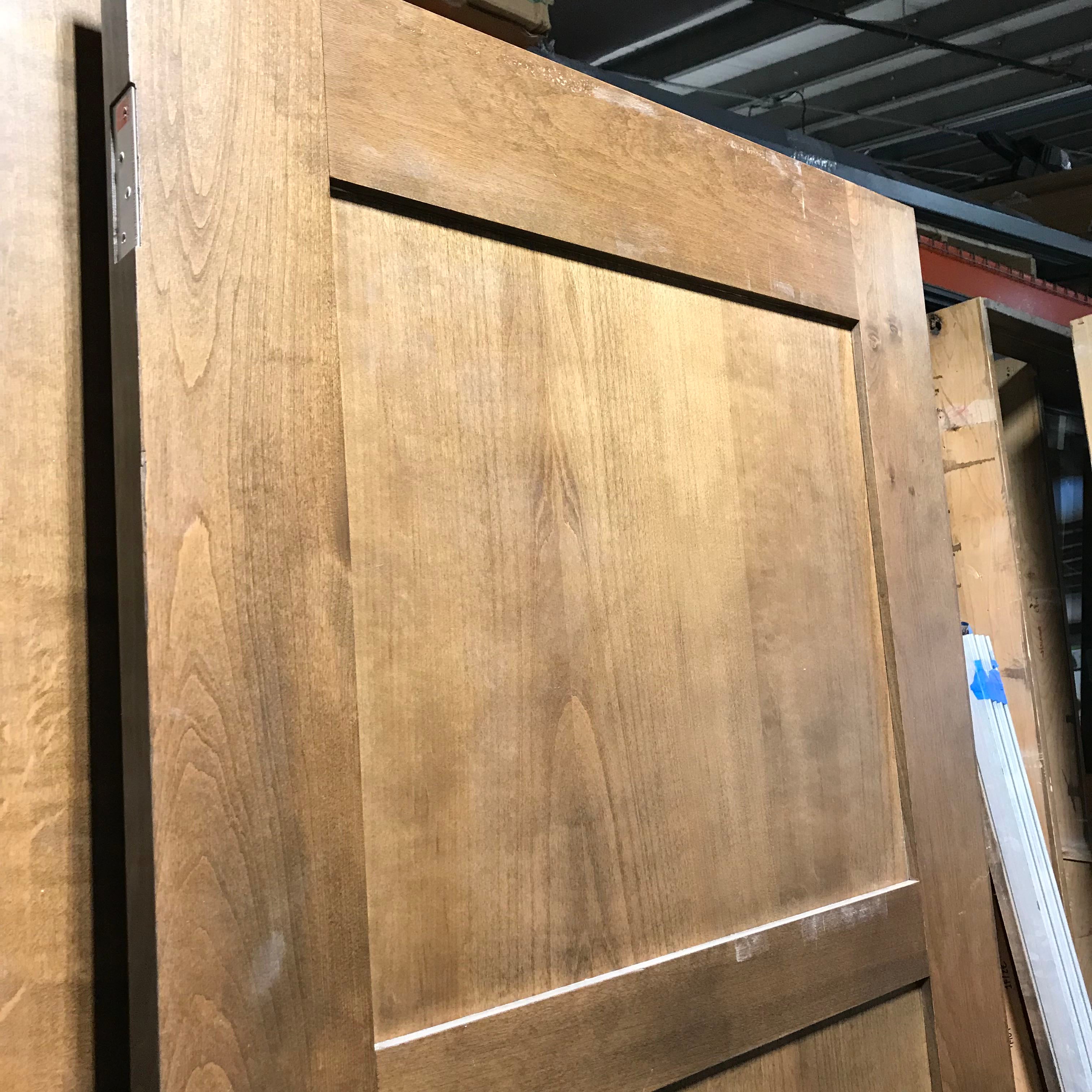 35.75"x 89.25"x 1.75" 3 Panel Brown Stained Alder Veneer with Jamb Solid Interior Door
