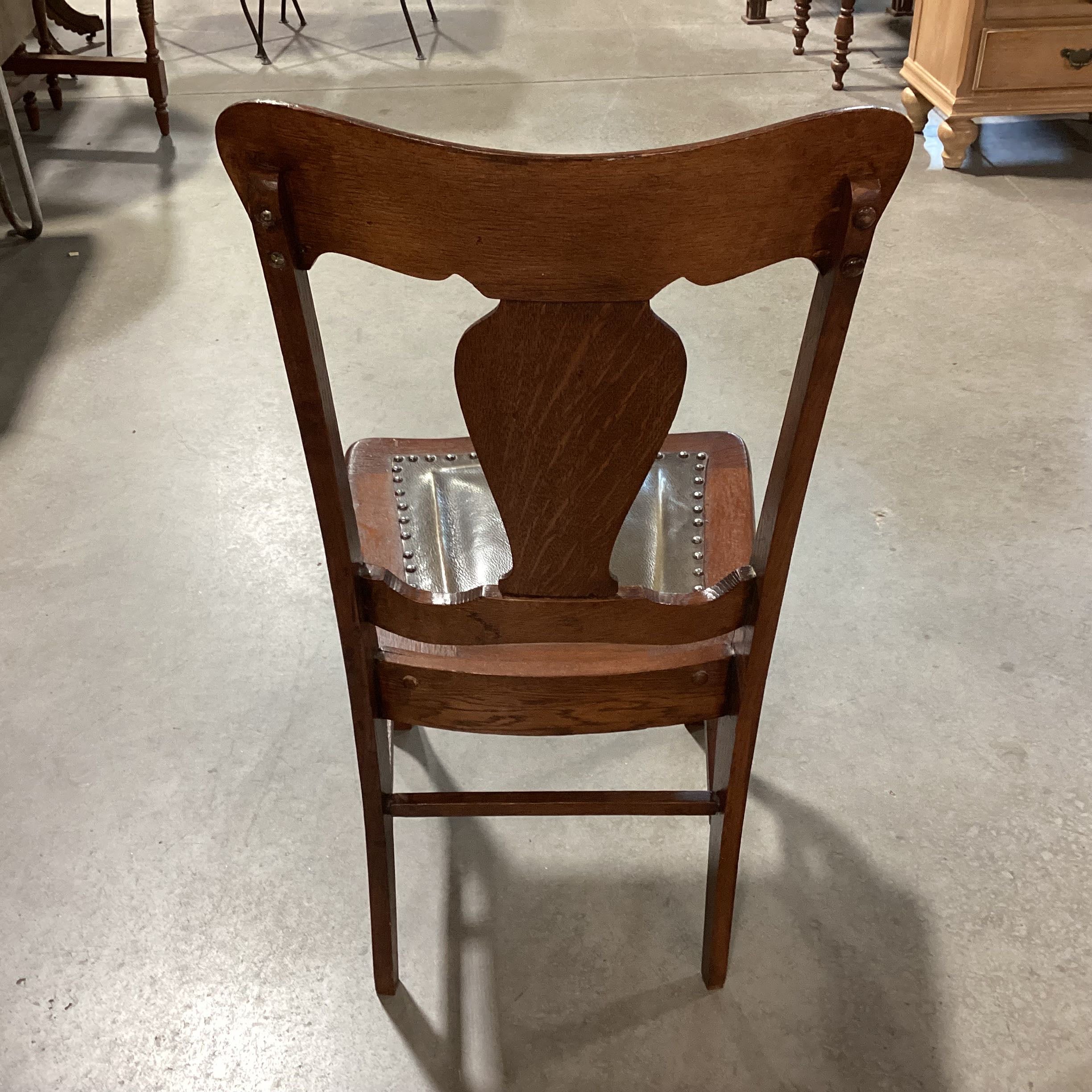 Vintage Wood with Nailhead Accents Leather Seat Dining Chair