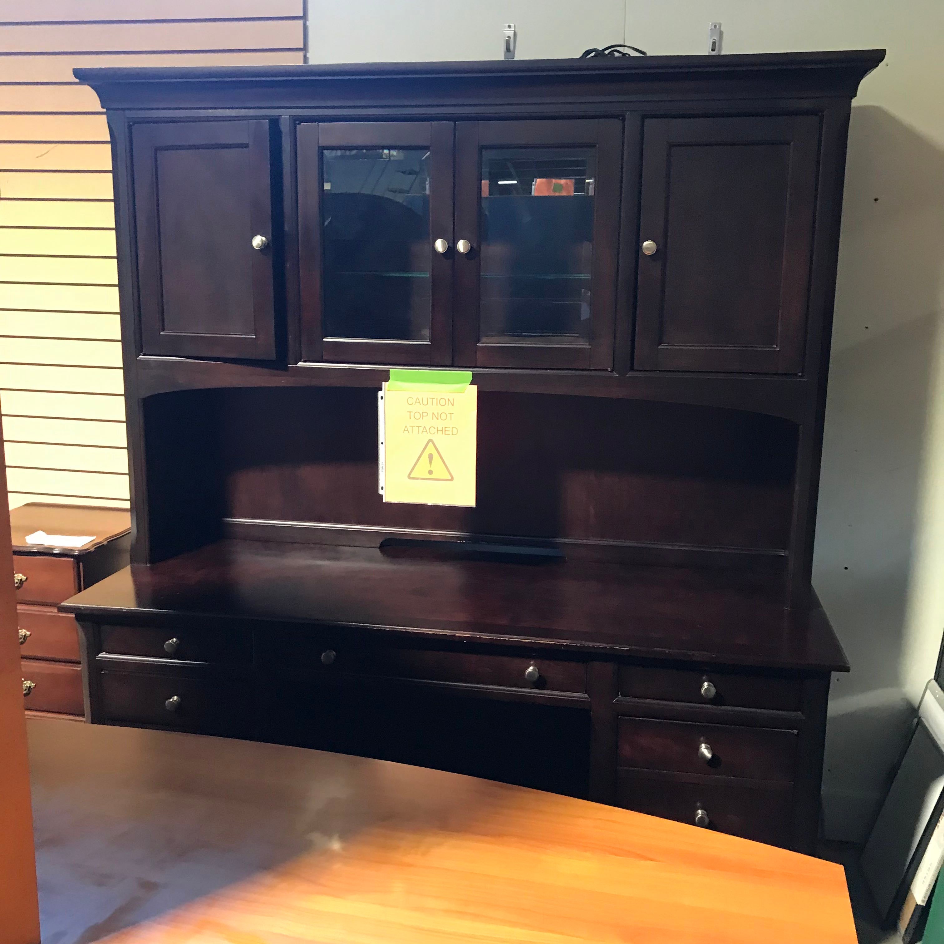 Cherry Lacquered 5 Drawer 1 Door with Hutch Office Desk