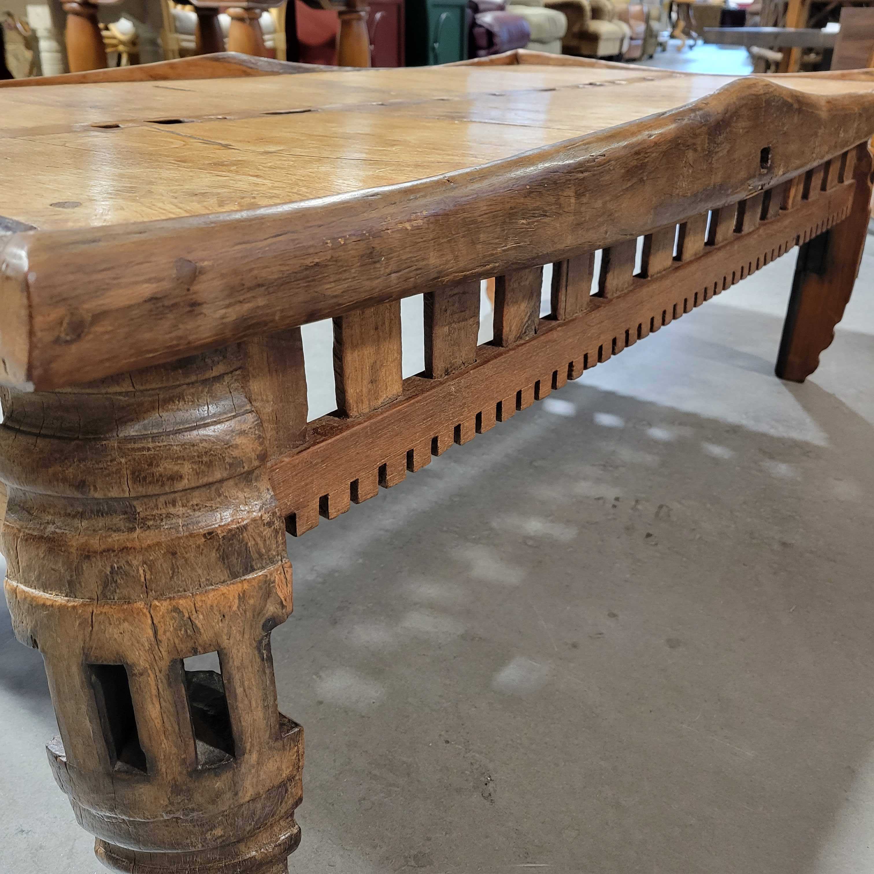 Antique Asian Wood Cog Leg Coffee Table