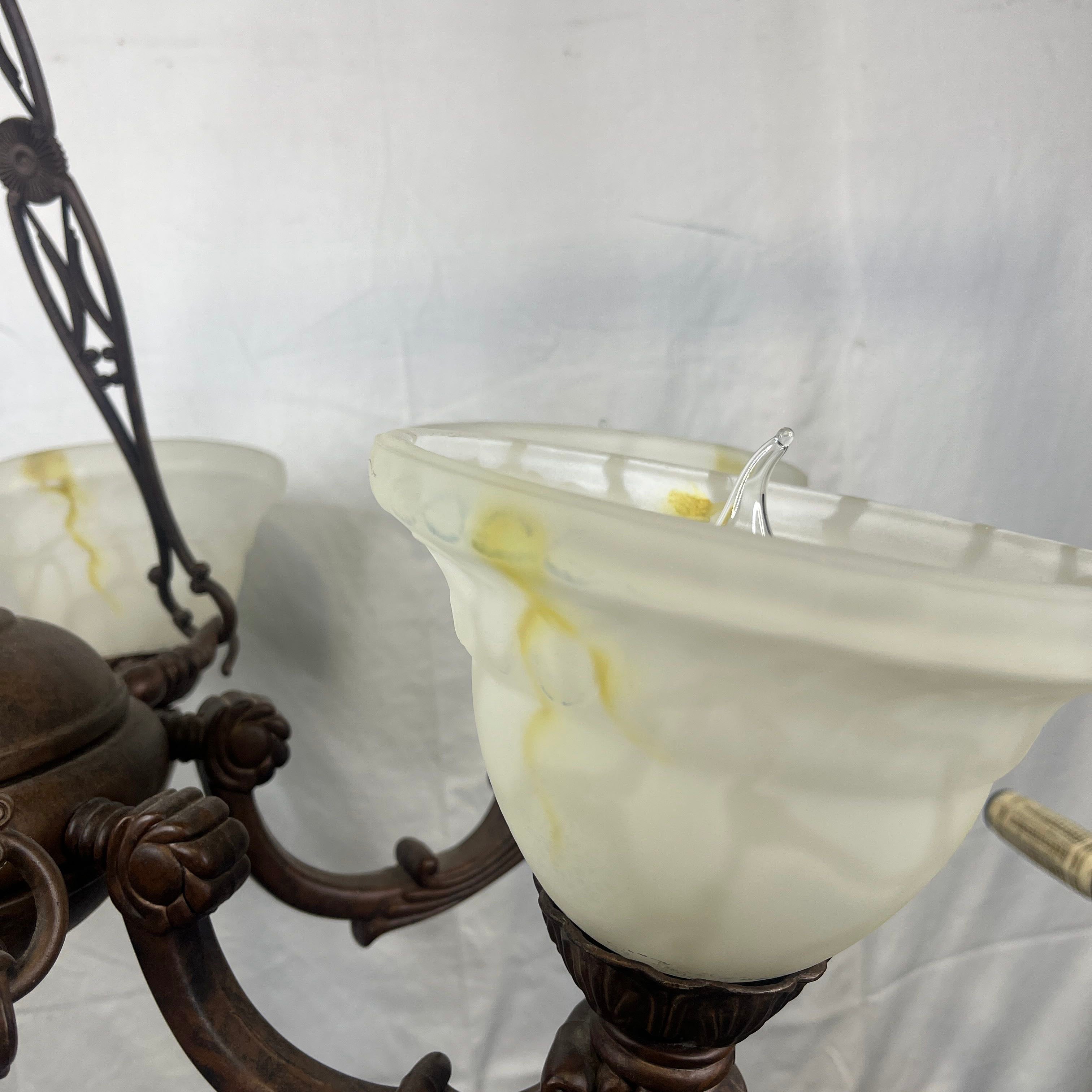 Elk Home 6-Light Bronze Ornate with Yellow and White Marbled Glass Shades Chandelier