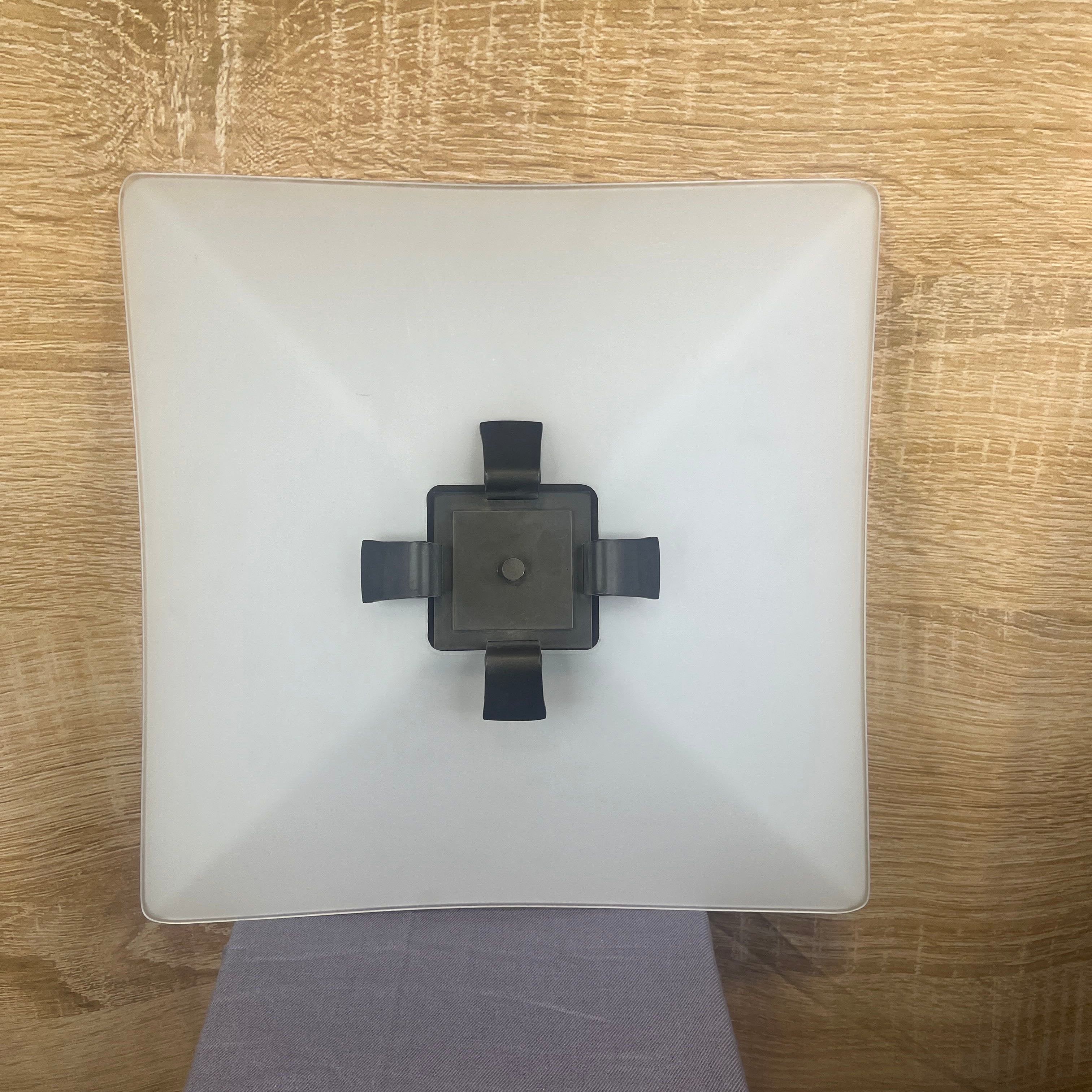Hubbardton Forge Large Square Metal and Glass Semi-Flush Ceiling Pendant