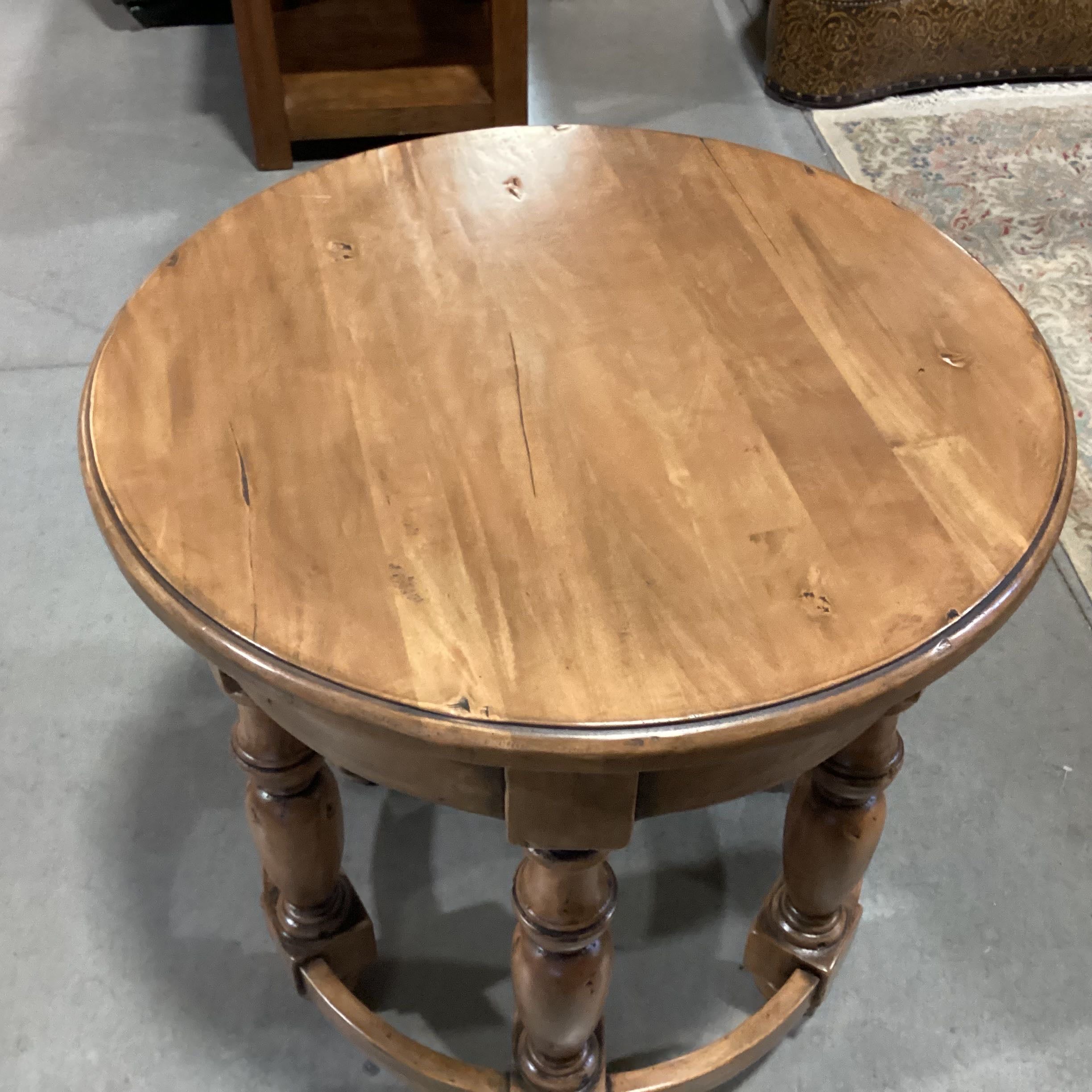 Round Distressed 6 Carved Legs Accent Table