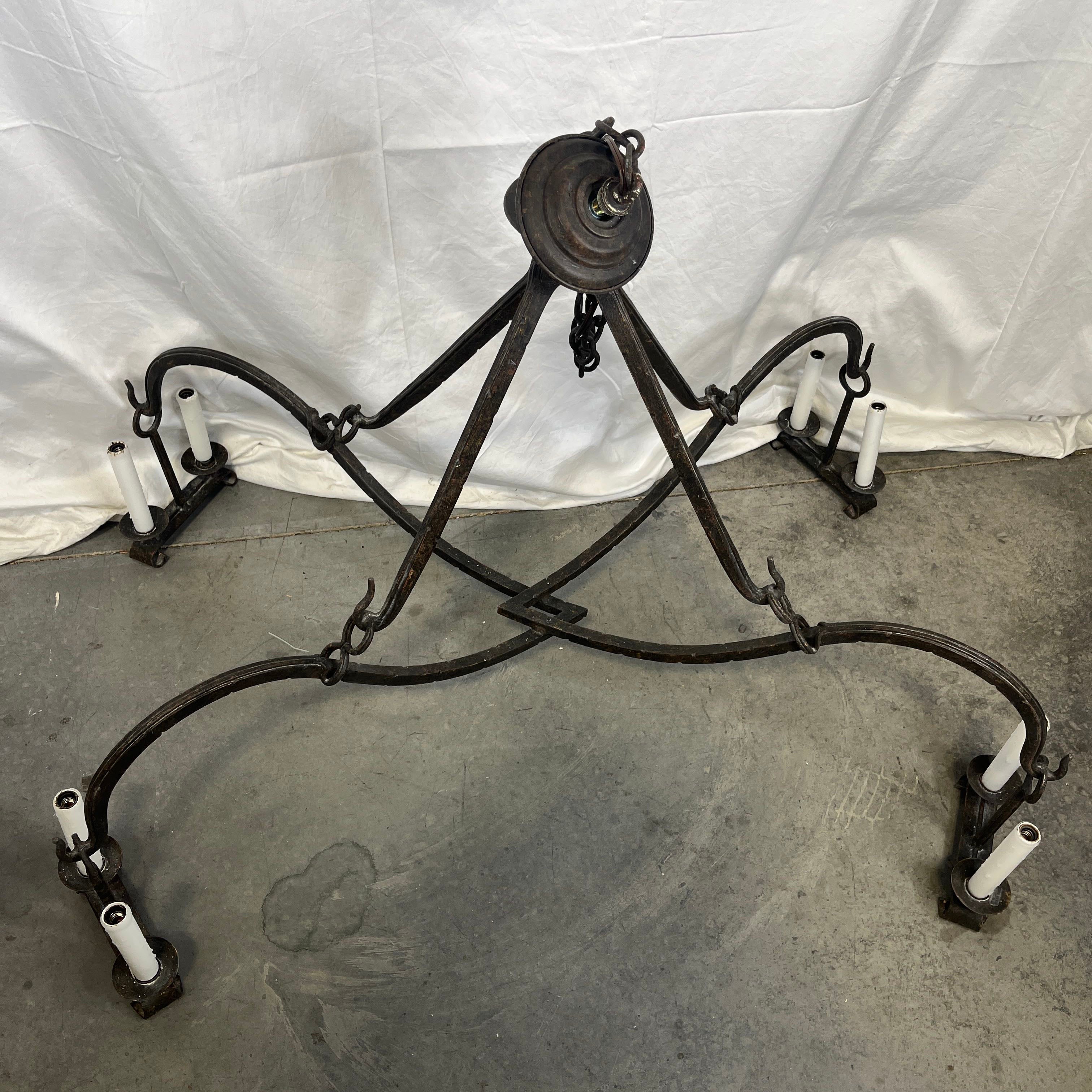 Dennis and Leen Gothic Iron 8 Light with 2 Scrolling Arms and 4 Fixed Hooks Chandelier