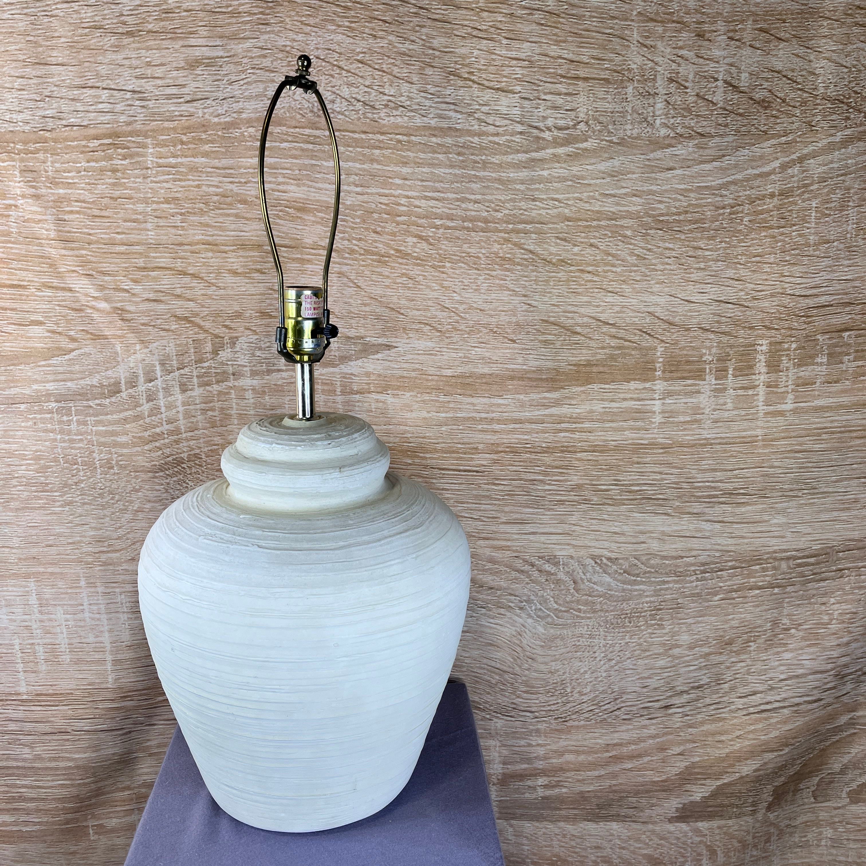 Vintage White Textured Ceramic Pottery Table Lamp