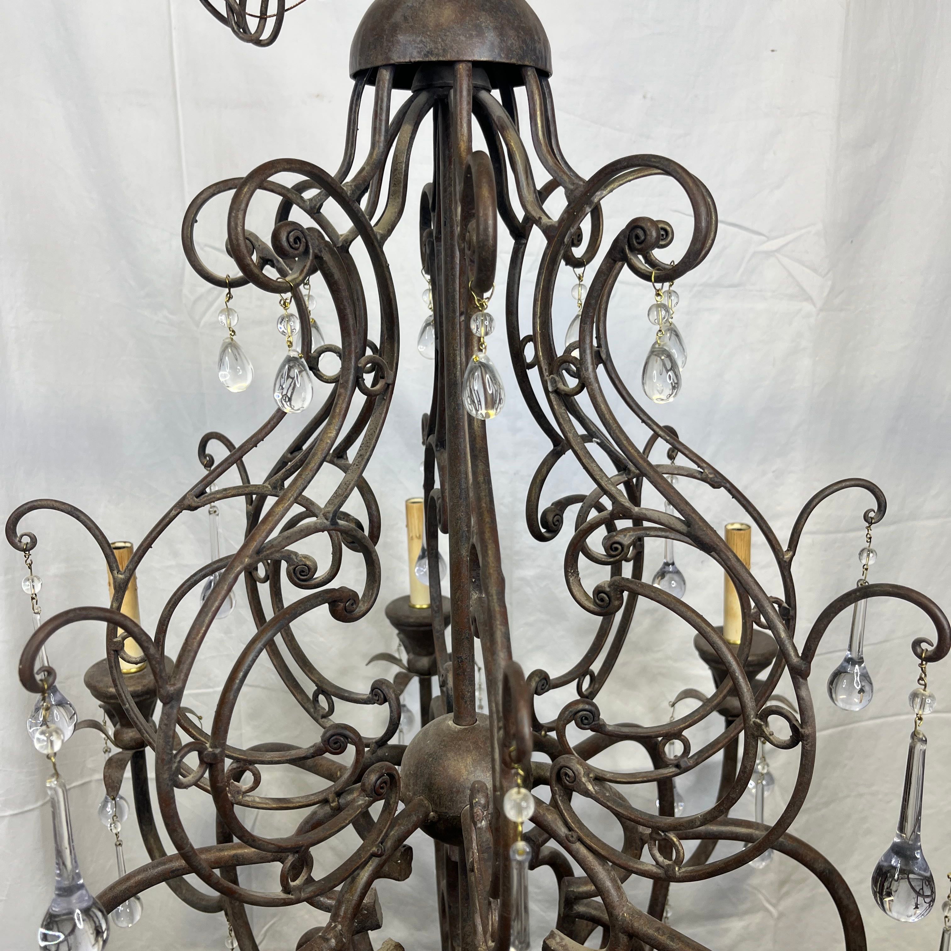 Bronze Brushed Metal 8 Light with Glass Teardrop Accents Chandelier