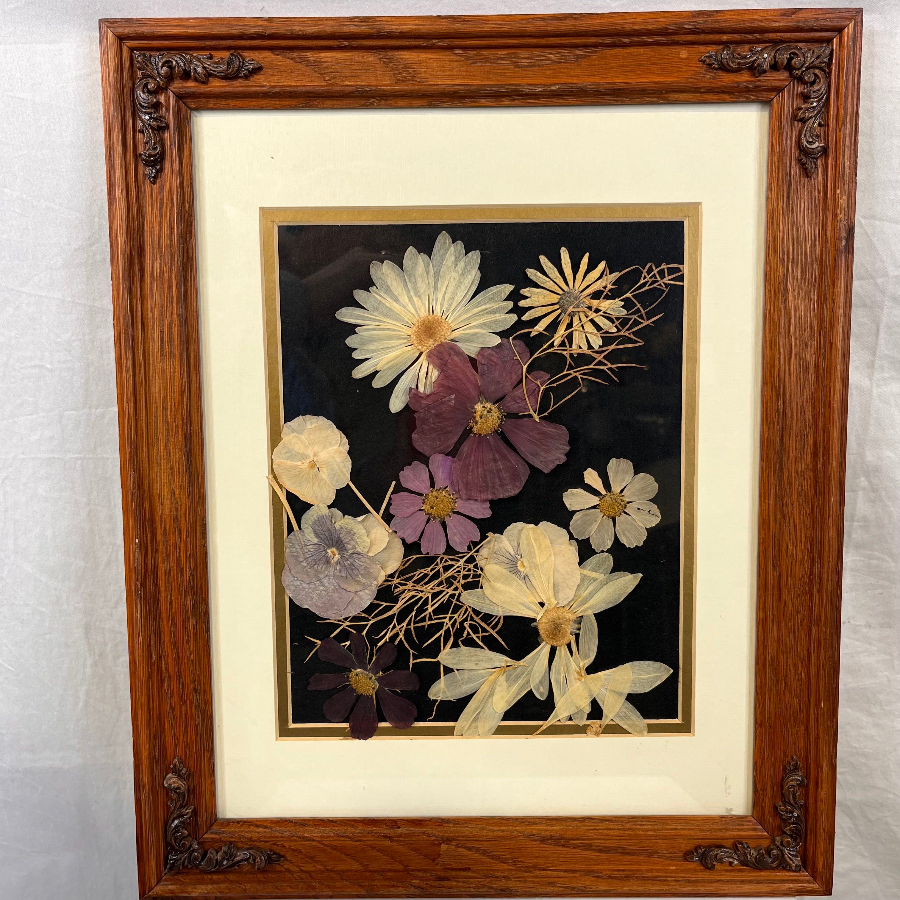 Pressed Flowers in Double Matted Wood Frame Unsigned Wall Art