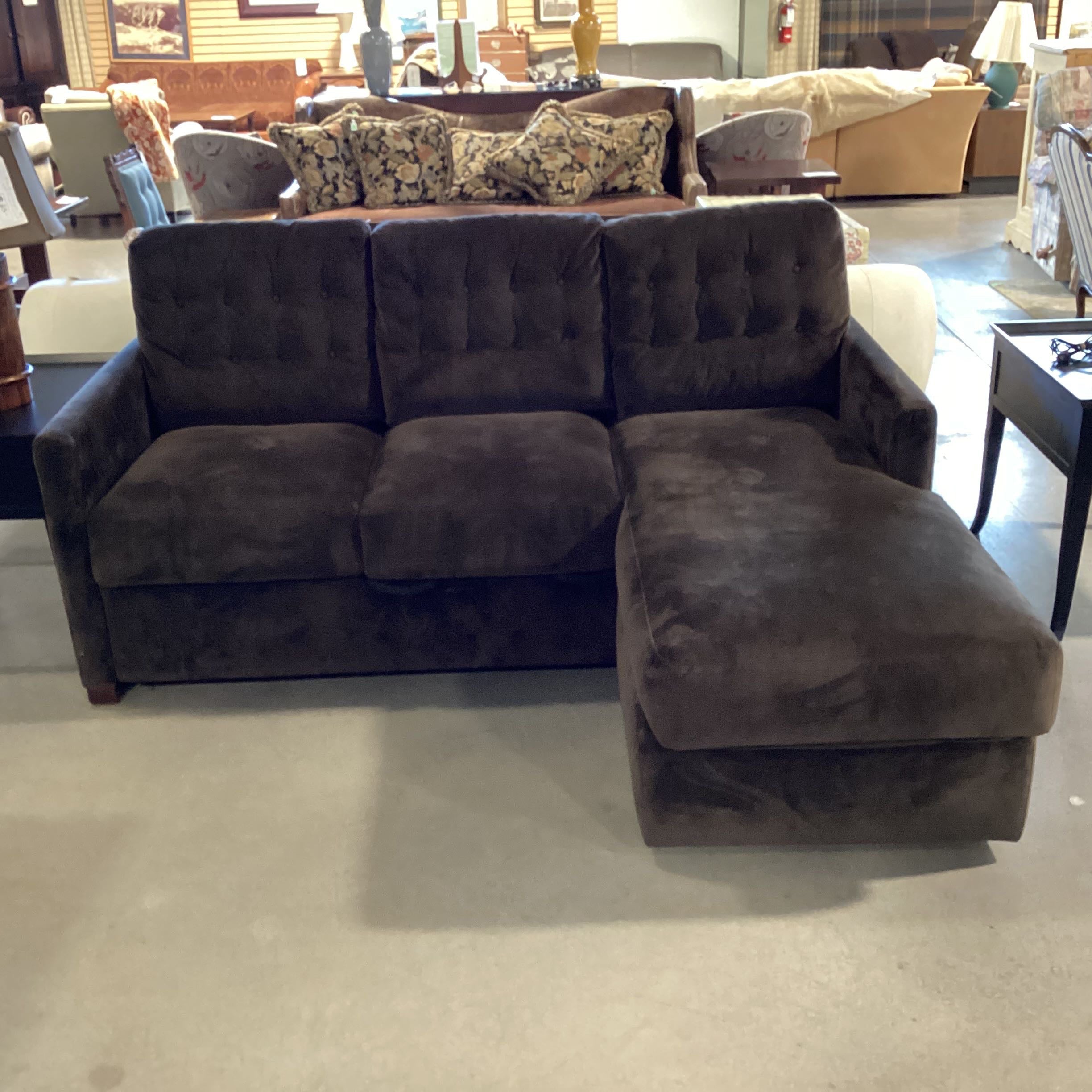 American Leather Comfort Sleeper Queen Brown Velvet with Chaise Sectional